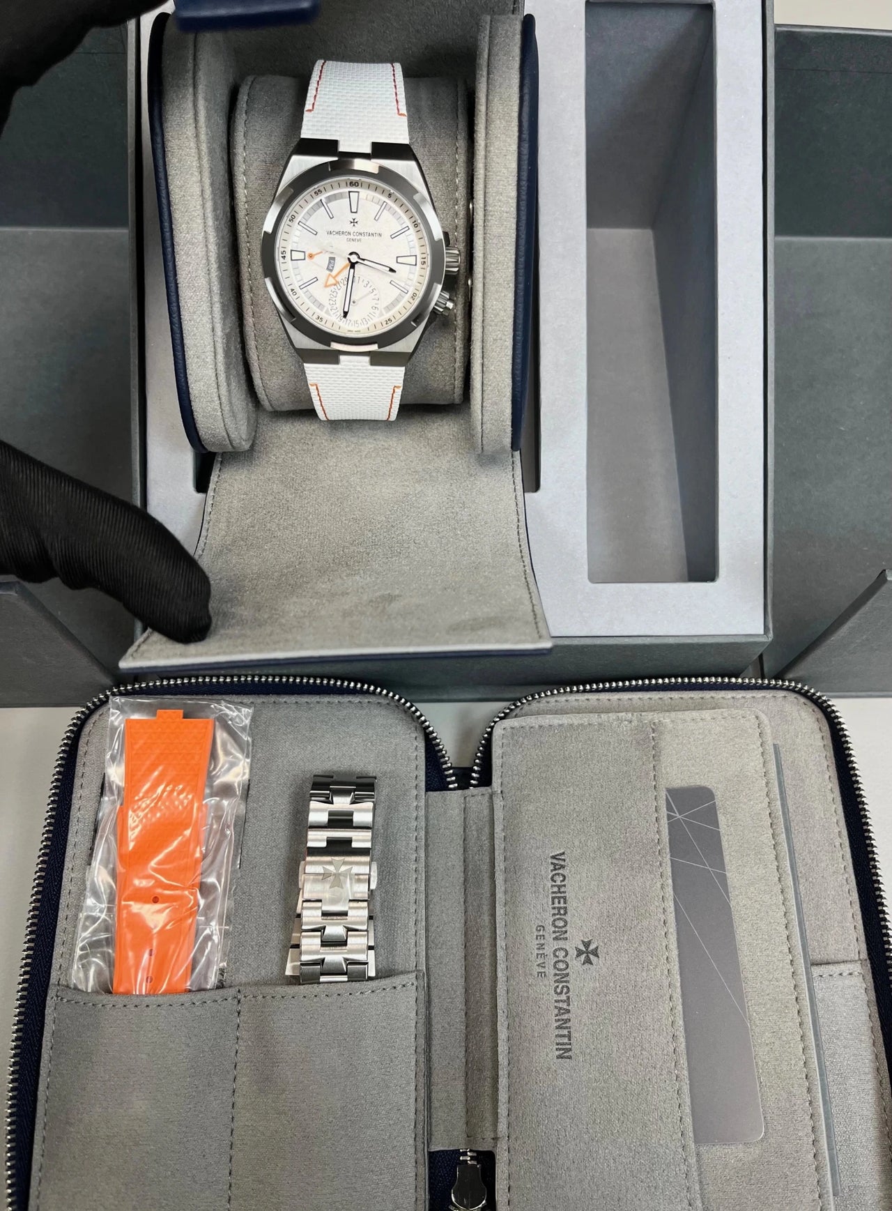 Vacheron Constantin Overseas Dual Time Cardinal Points 41mm Titanium White Dial (Ref 7930V/210T - H073) - WatchesOff5thWatch