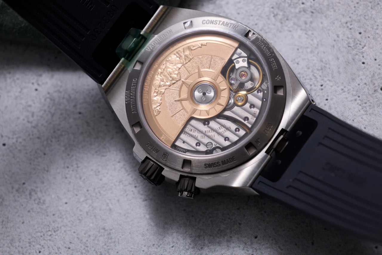 Vacheron Constantin Overseas Dual Time Everest caseback 22K rose gold rotor engraved Mount Everest