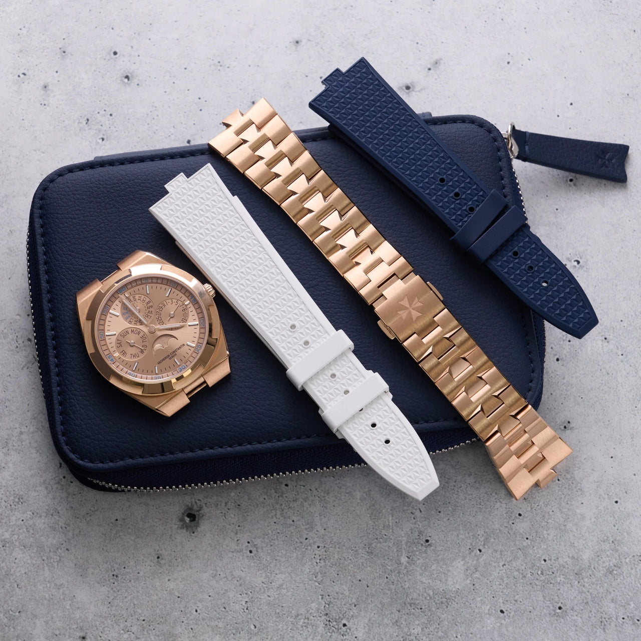 Vacheron Constantin Overseas Perpetual Calendar Ultra-Thin 41.5mm 18K 5N Pink Gold Gold Dial (Ref# 4300V/220R-H144) - WatchesOff5thWatch
