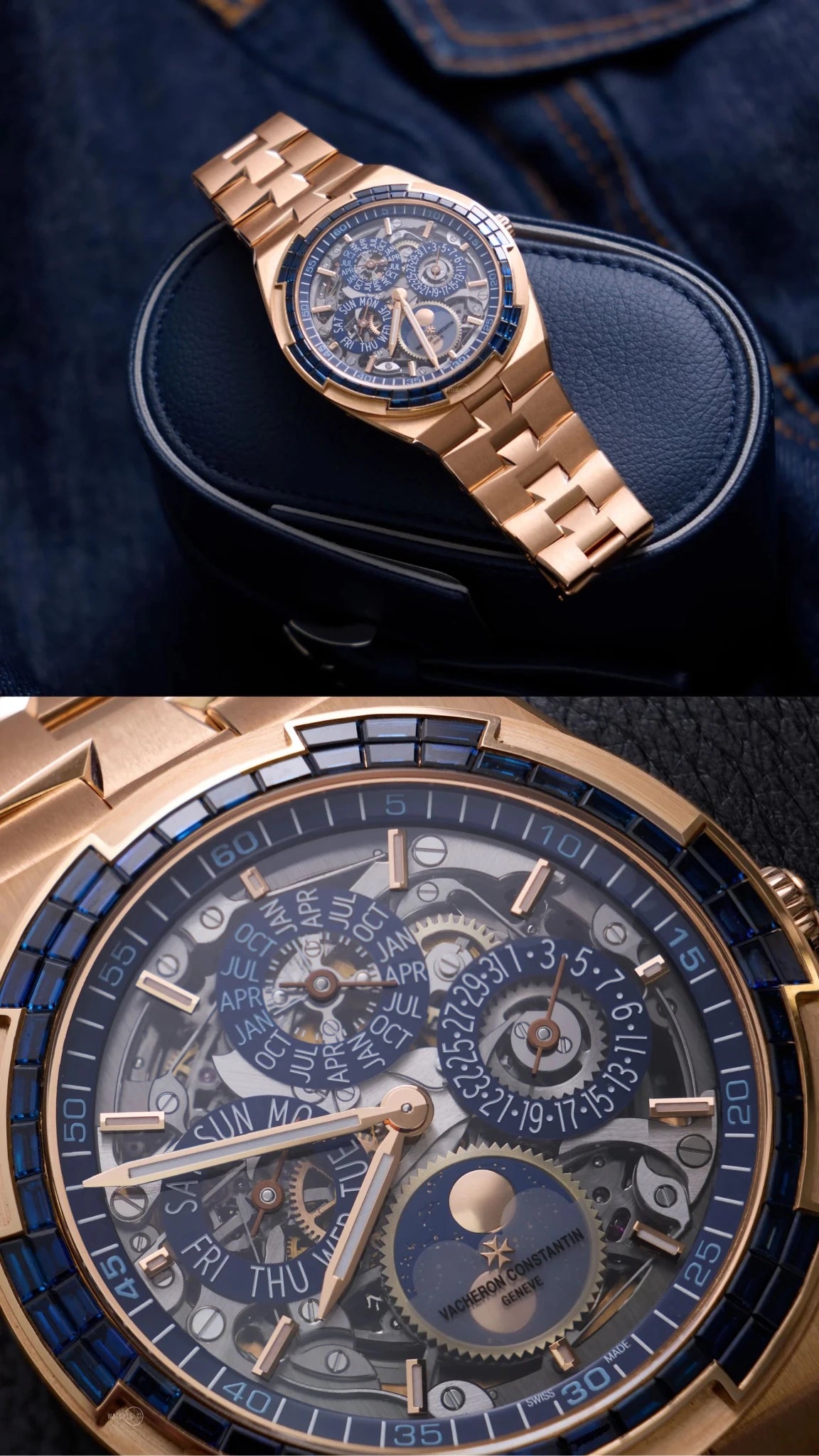 Vacheron Constantin Overseas Perpetual Calendar Ultra - Thin Skeleton 41.5mm 18K Pink Gold Skeleton Dial Sapphire Bezel (Ref 4307V/220R - 237C) - WatchesOff5thWatch
