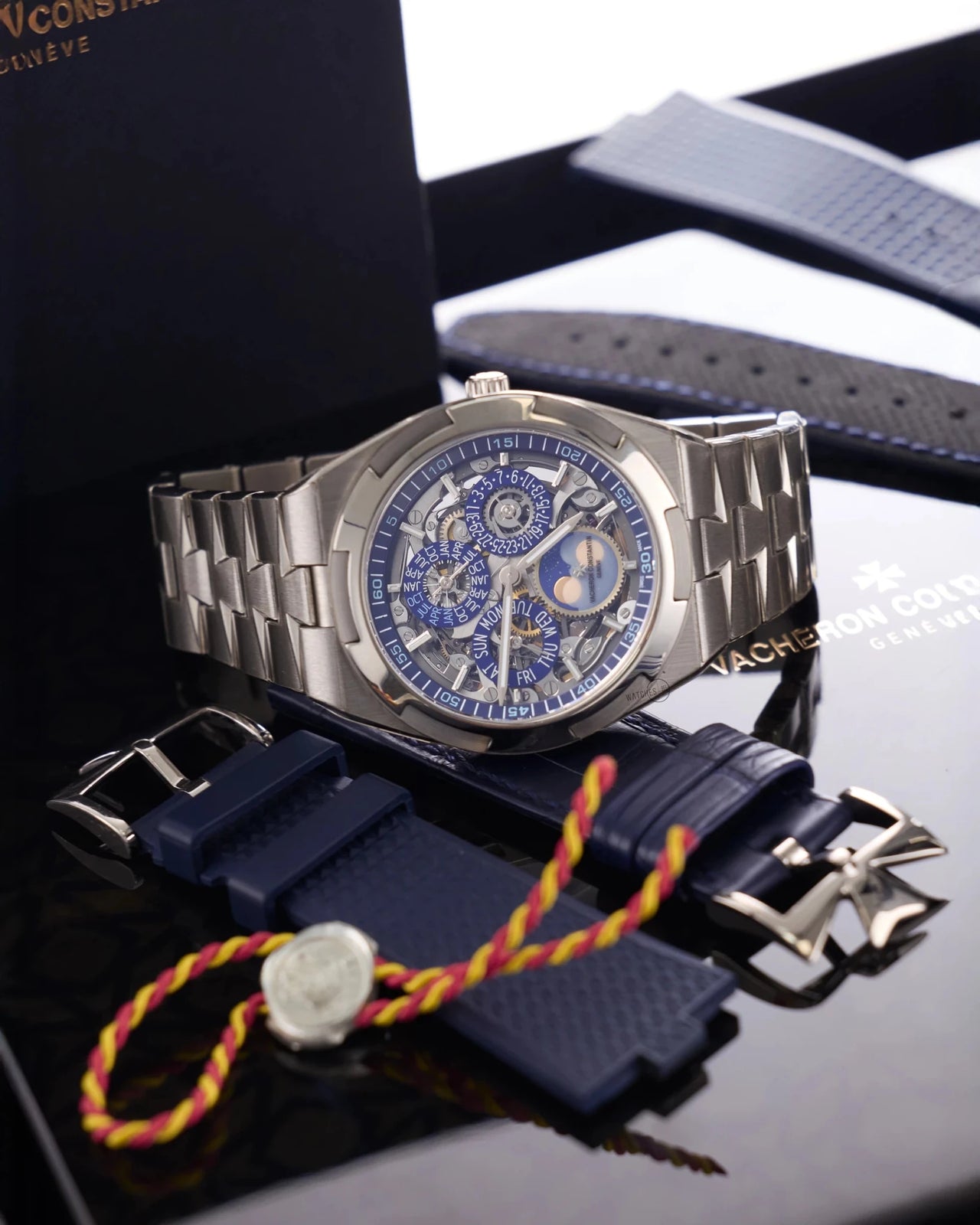 Vacheron Constantin Overseas Perpetual Calendar Ultra-Thin Skeleton 41.5mm 18K White Gold Skeleton Dial (Ref# 4300V/120G-B946) - WatchesOff5thWatch