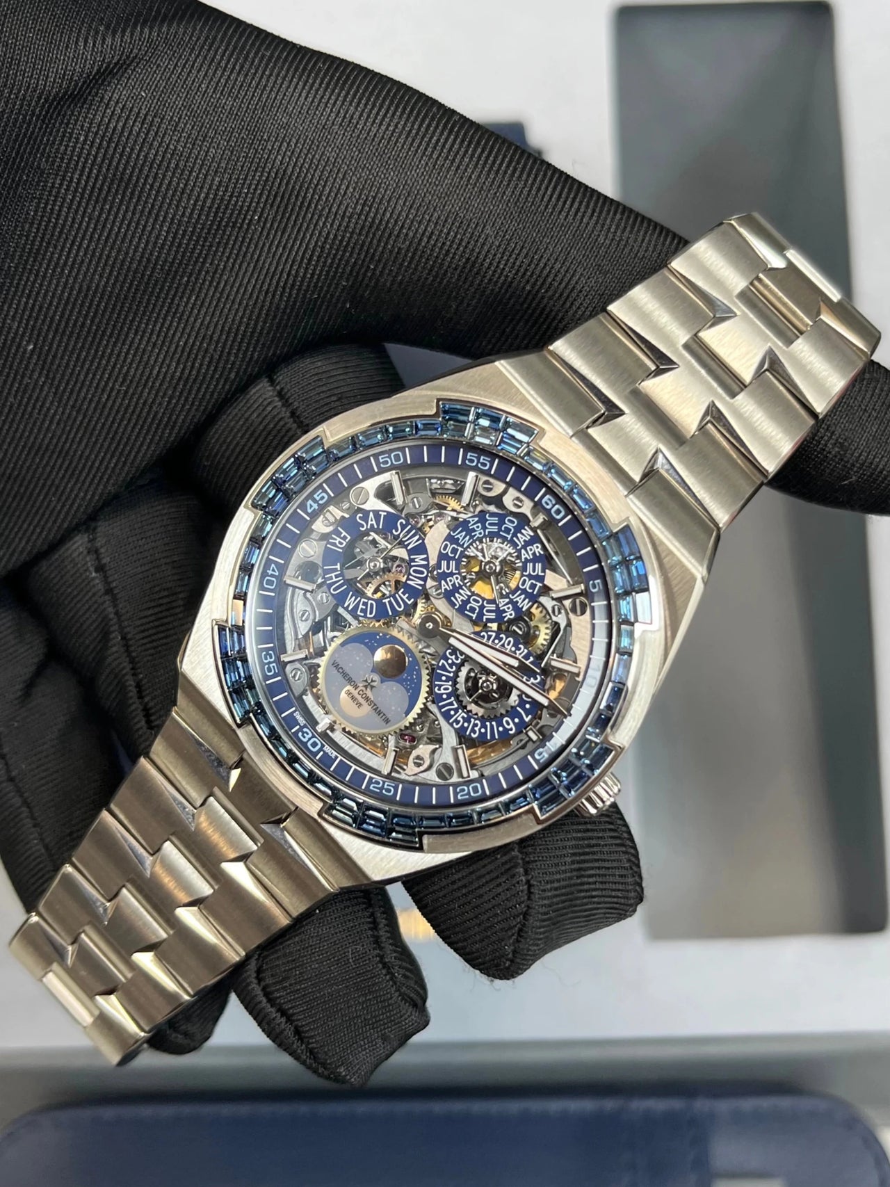 Vacheron Constantin Overseas Perpetual Calendar Ultra - Thin Skeleton 41.5mm 18K White Gold Skeleton Dial Sapphire Bezel (Ref 4307V/220G - 236C) - WatchesOff5thWatch