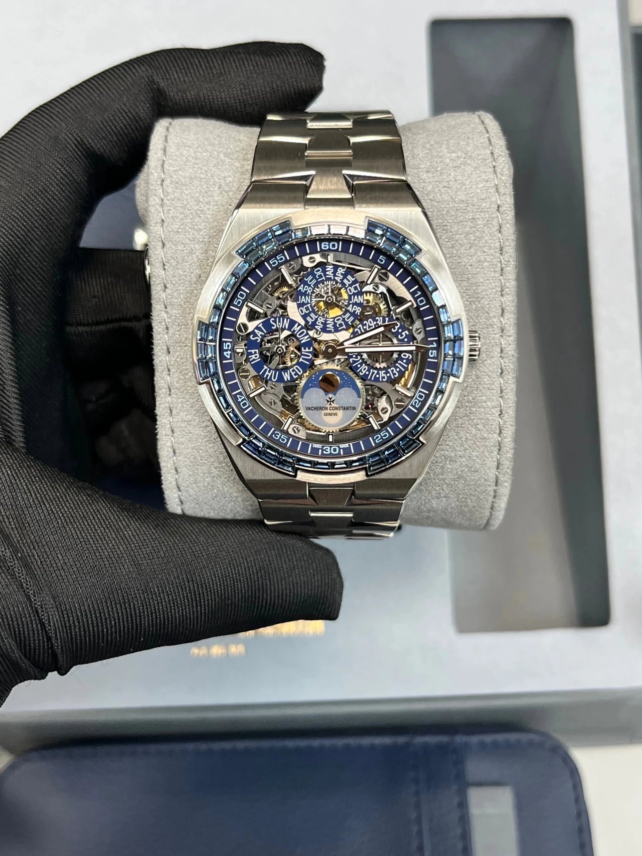 Vacheron Constantin Overseas Perpetual Calendar Ultra-Thin Skeleton 4307V in 18K white gold with sapphire bezel
