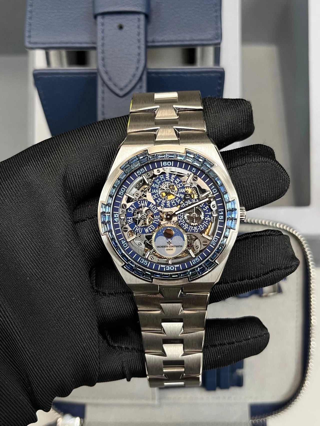 Vacheron Constantin Overseas Perpetual Calendar Ultra - Thin Skeleton 41.5mm 18K White Gold Skeleton Dial Sapphire Bezel (Ref 4307V/220G - 236C) - WatchesOff5thWatch