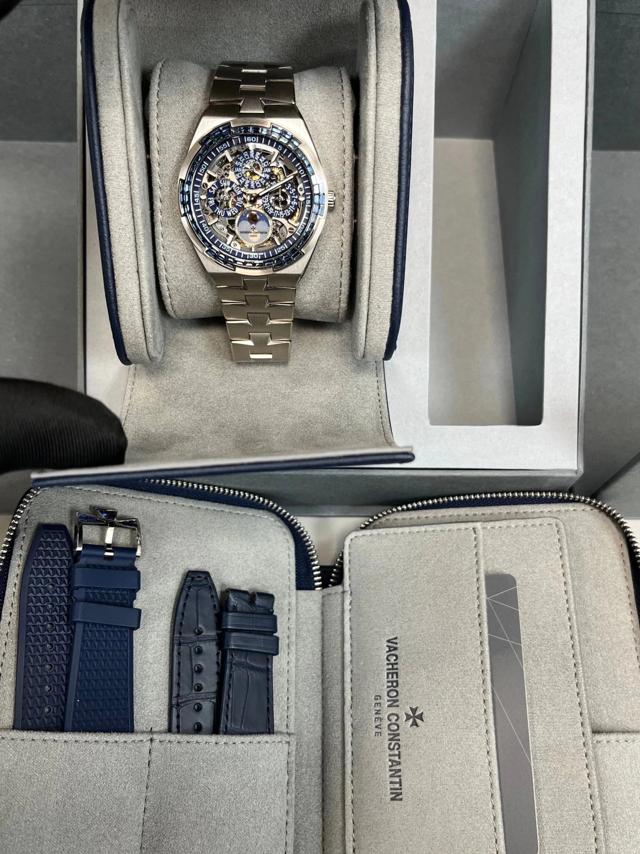 Vacheron Constantin Overseas Perpetual Calendar Ultra - Thin Skeleton 41.5mm 18K White Gold Skeleton Dial Sapphire Bezel (Ref 4307V/220G - 236C) - WatchesOff5thWatch