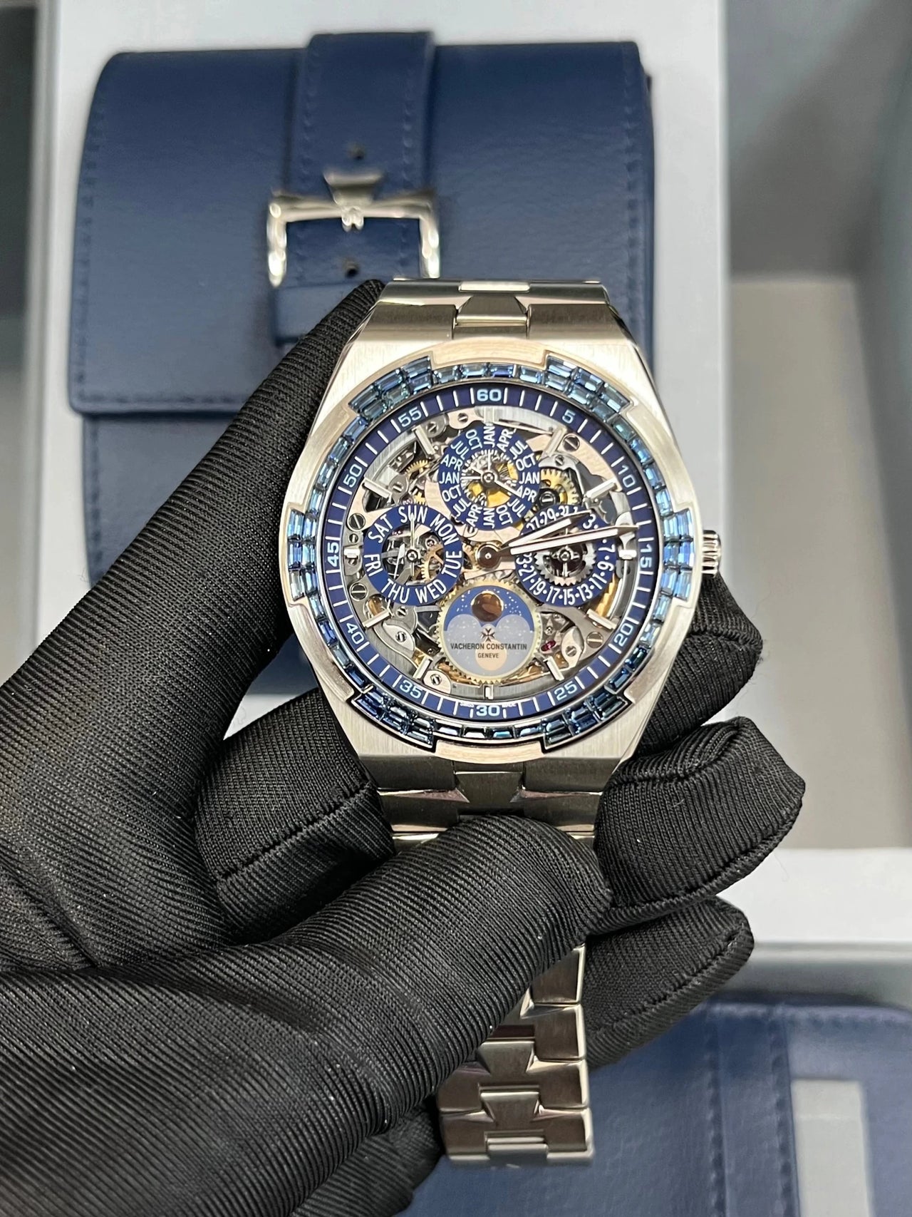 Vacheron Constantin Overseas Perpetual Calendar Ultra - Thin Skeleton 41.5mm 18K White Gold Skeleton Dial Sapphire Bezel (Ref 4307V/220G - 236C) - WatchesOff5thWatch