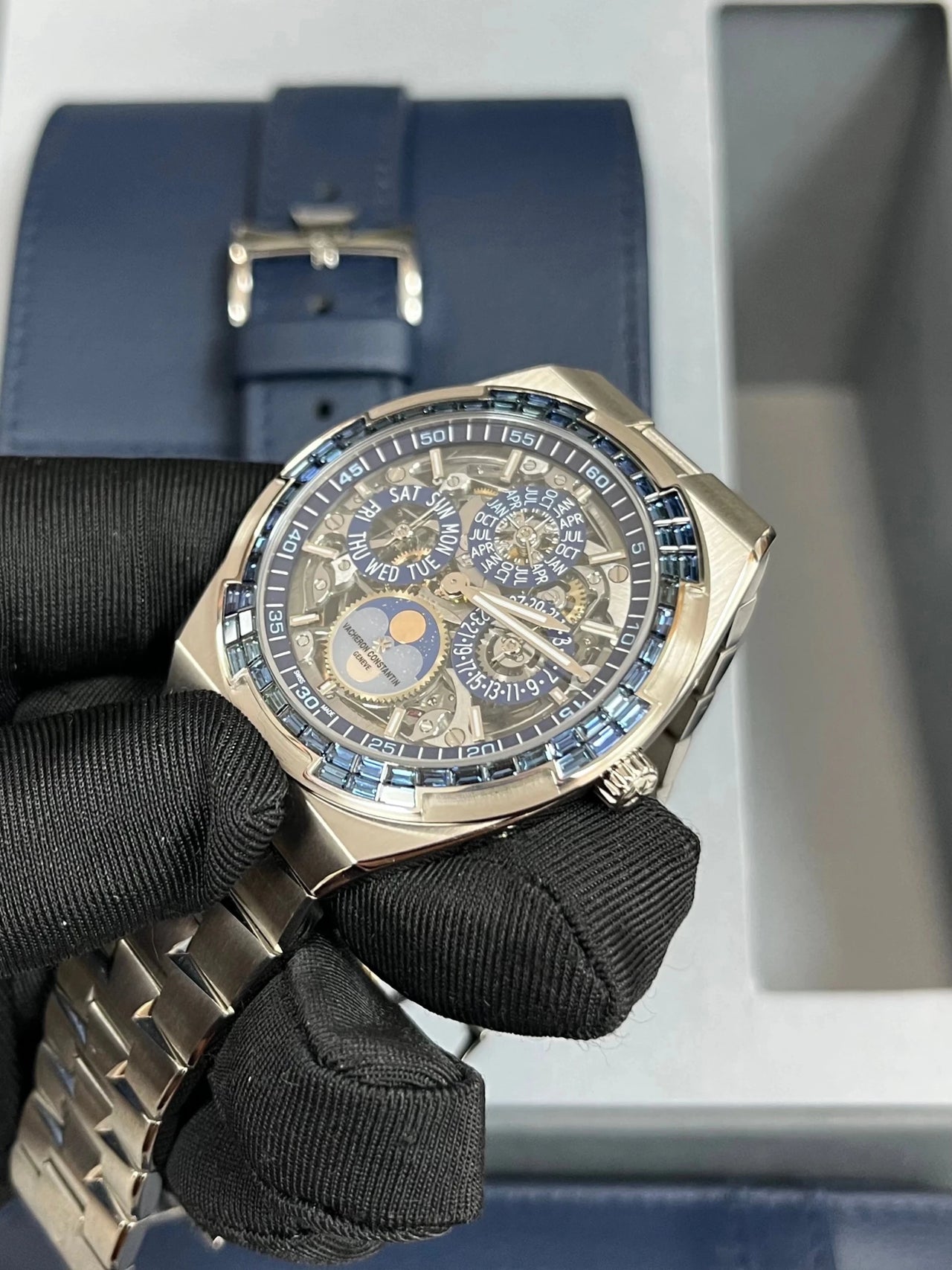 Vacheron Constantin Overseas Perpetual Calendar Ultra - Thin Skeleton 41.5mm 18K White Gold Skeleton Dial Sapphire Bezel (Ref 4307V/220G - 236C) - WatchesOff5thWatch