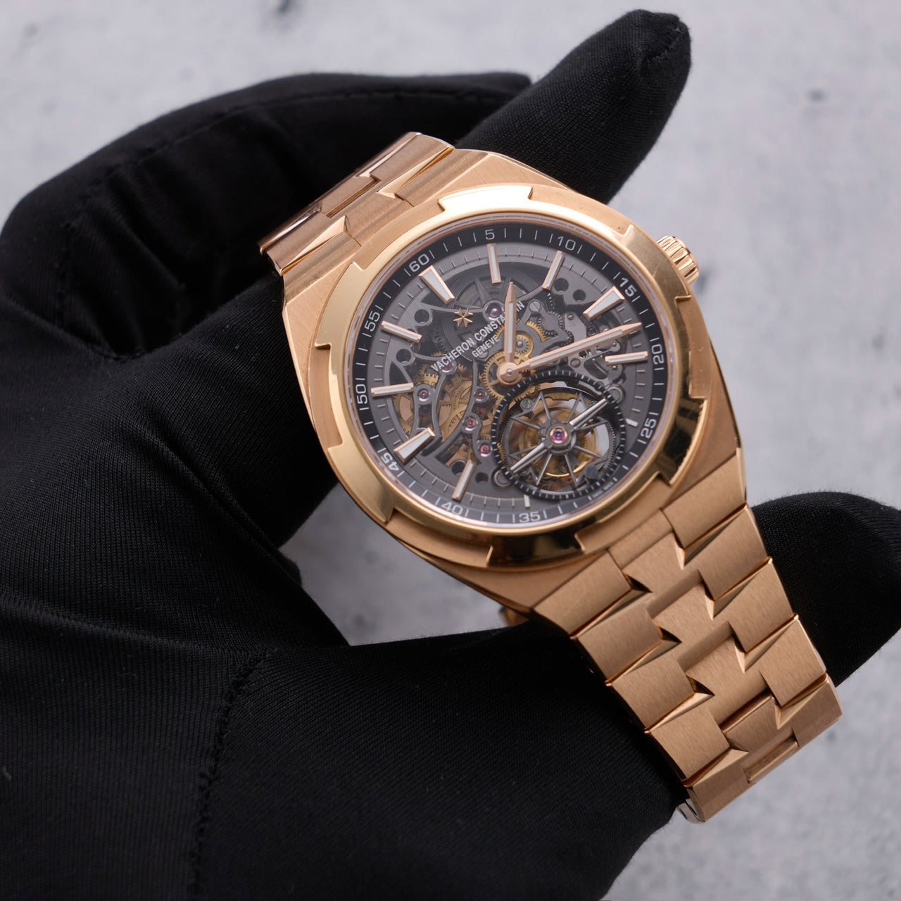 Vacheron Constantin Overseas Tourbillon Skeleton 42.5mm 18K 5N Pink Gold Skeleton Dial (Ref 6000V/210R-B934) - WatchesOff5thWatch