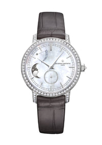 Thumbnail for Vacheron Constantin Traditionnelle Moon Phase 36mm 18K White Gold White Mother of Pearl Dial Diamond Bezel Ref 83570/000G-9916