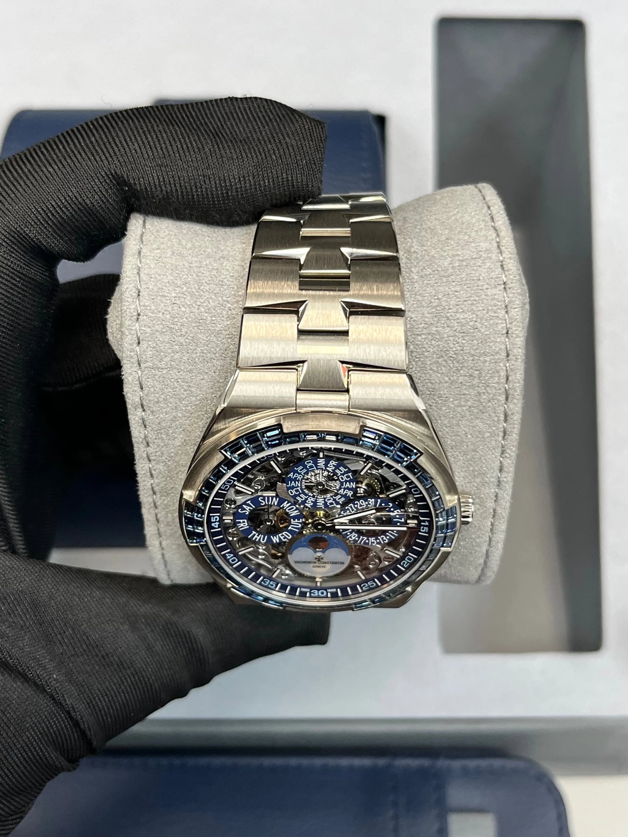 Vacheron Constantin Overseas Perpetual Calendar Ultra-Thin Skeleton 41.5mm 18K White Gold sapphire bezel Ref 4307V/220G-236C
