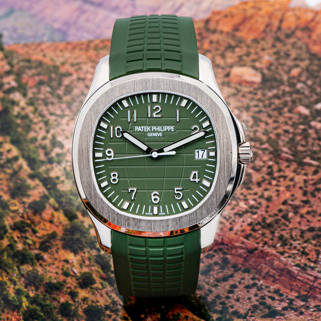 Patek Philippe Aquanaut White Gold Khaki Green Embossed Dial Ref 5168G 010