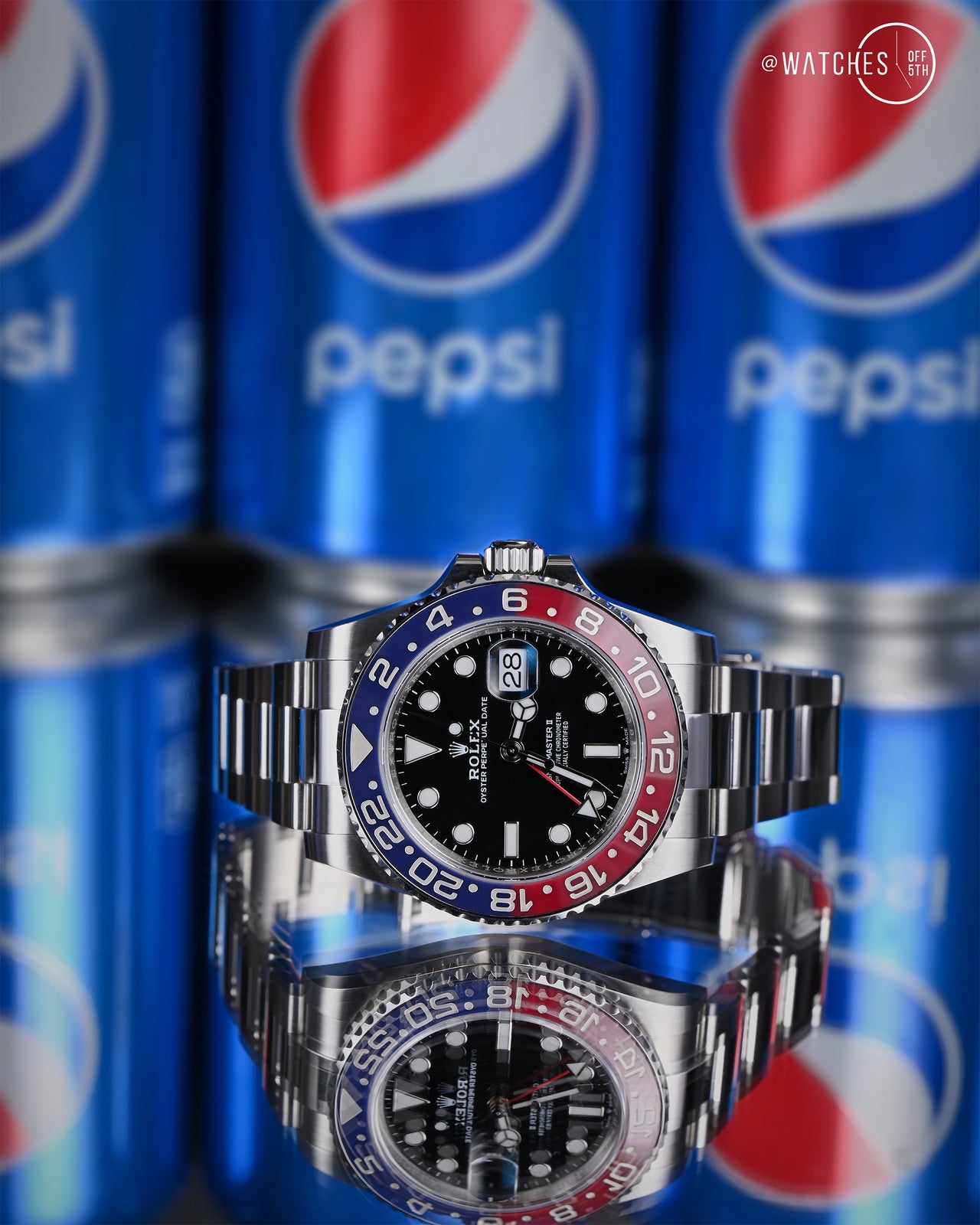 Rolex Steel GMT Master II 40 Watch Blue And Red Pepsi Bezel Black WatchesOff5th