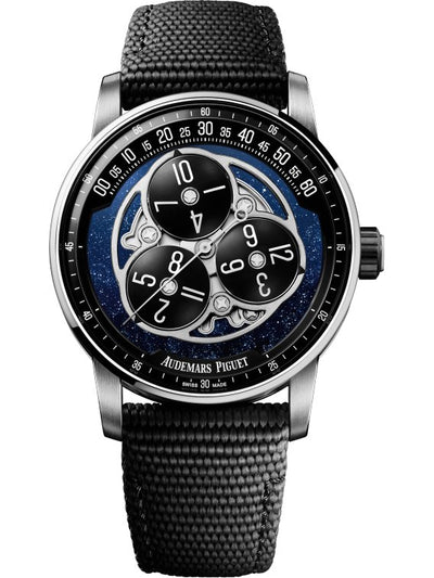 Audemars Piguet Code 11.59 Starwheel photos showcasing the blue dial and black rubber strap