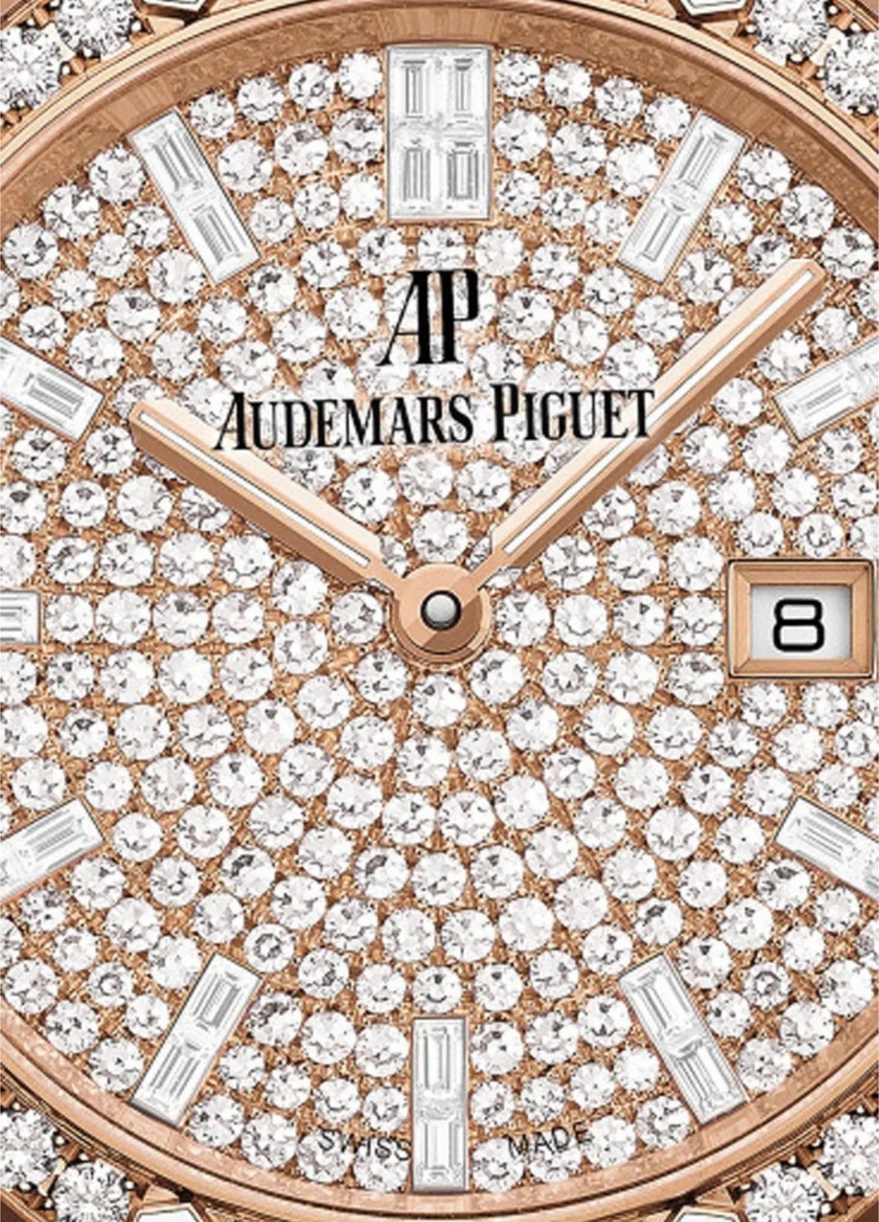 Audemars Piguet Royal Oak 33mm Quartz Rose Gold - Pave Diamond Dial, Case, Bezel and Bracelet (Ref# 67652OR.ZZ.1265OR.01) - WatchesOff5thWatch