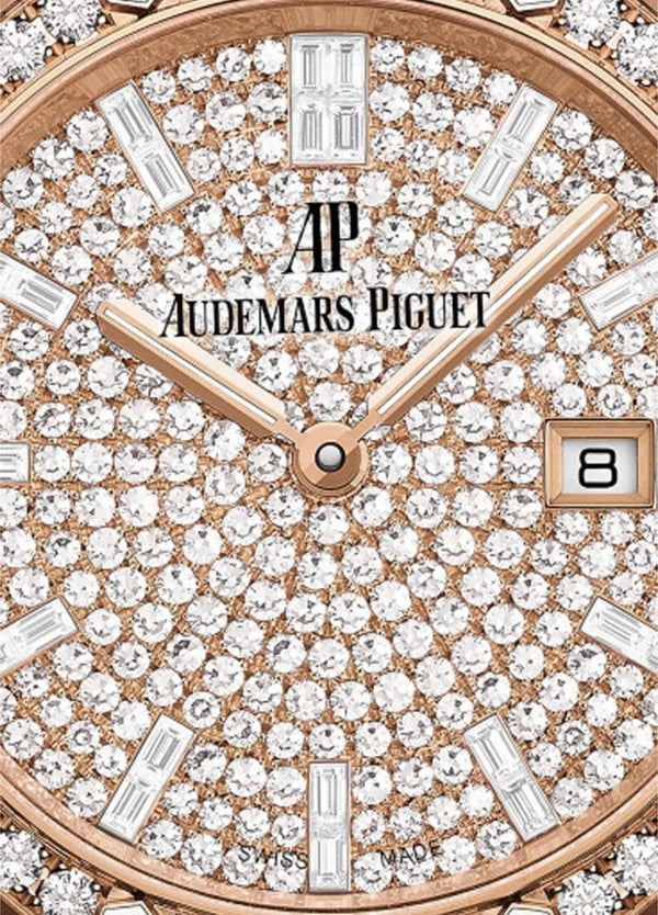 Audemars Piguet Royal Oak 33mm Quartz Rose Gold - Pave Diamond Dial, Case, Bezel and Bracelet (Ref# 67652OR.ZZ.1265OR.01) - WatchesOff5thWatch
