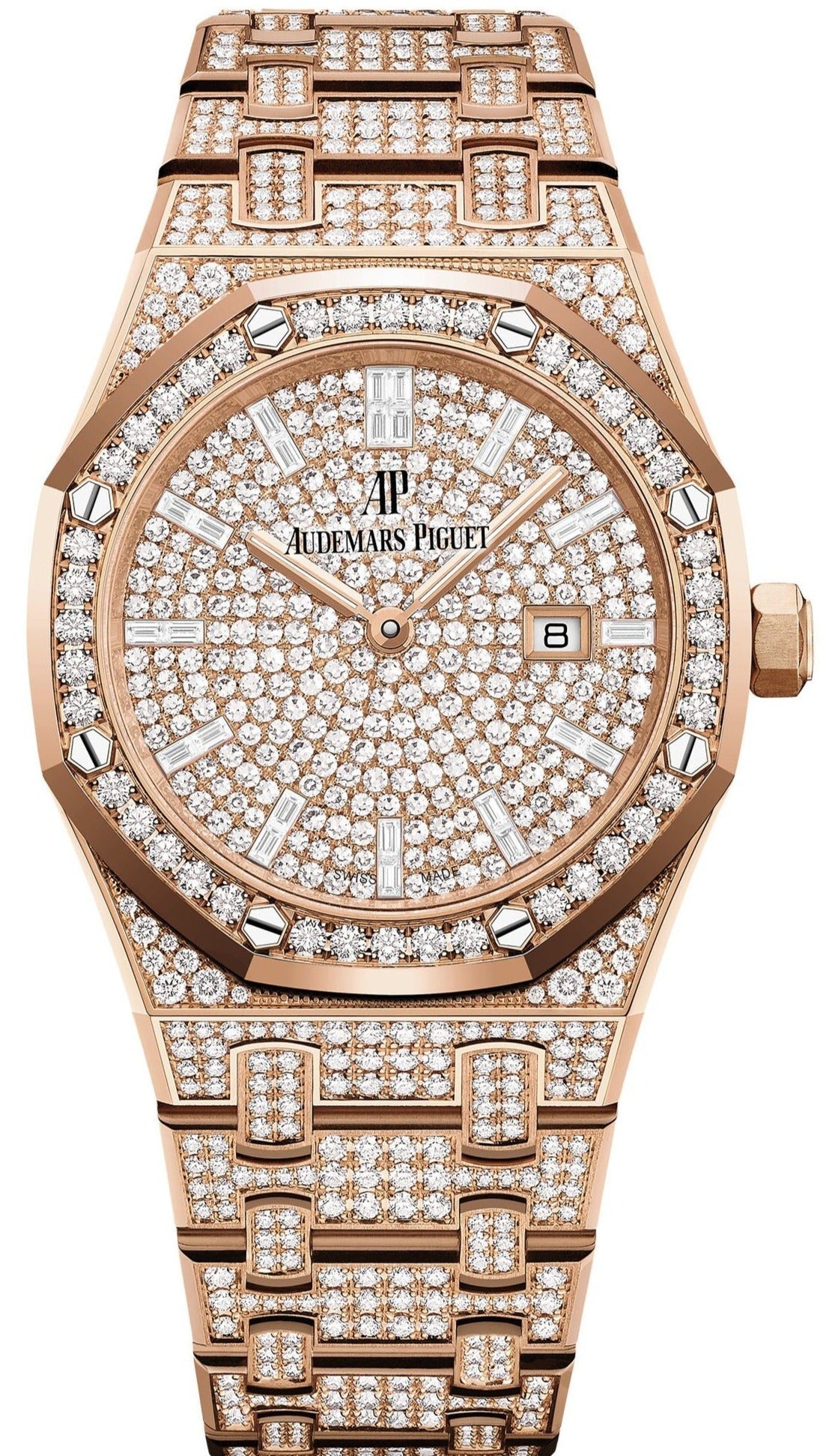 Audemars Piguet Royal Oak 33mm Quartz Rose Gold - Pave Diamond Dial, Case, Bezel and Bracelet (Ref# 67652OR.ZZ.1265OR.01) - WatchesOff5thWatch