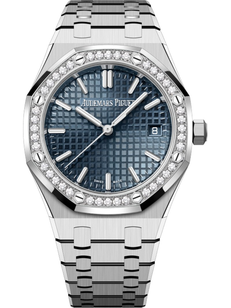 Audemars Piguet Royal Oak 34mm Stainless Steel Diamond Bezel Blue Dial WatchesOff5th