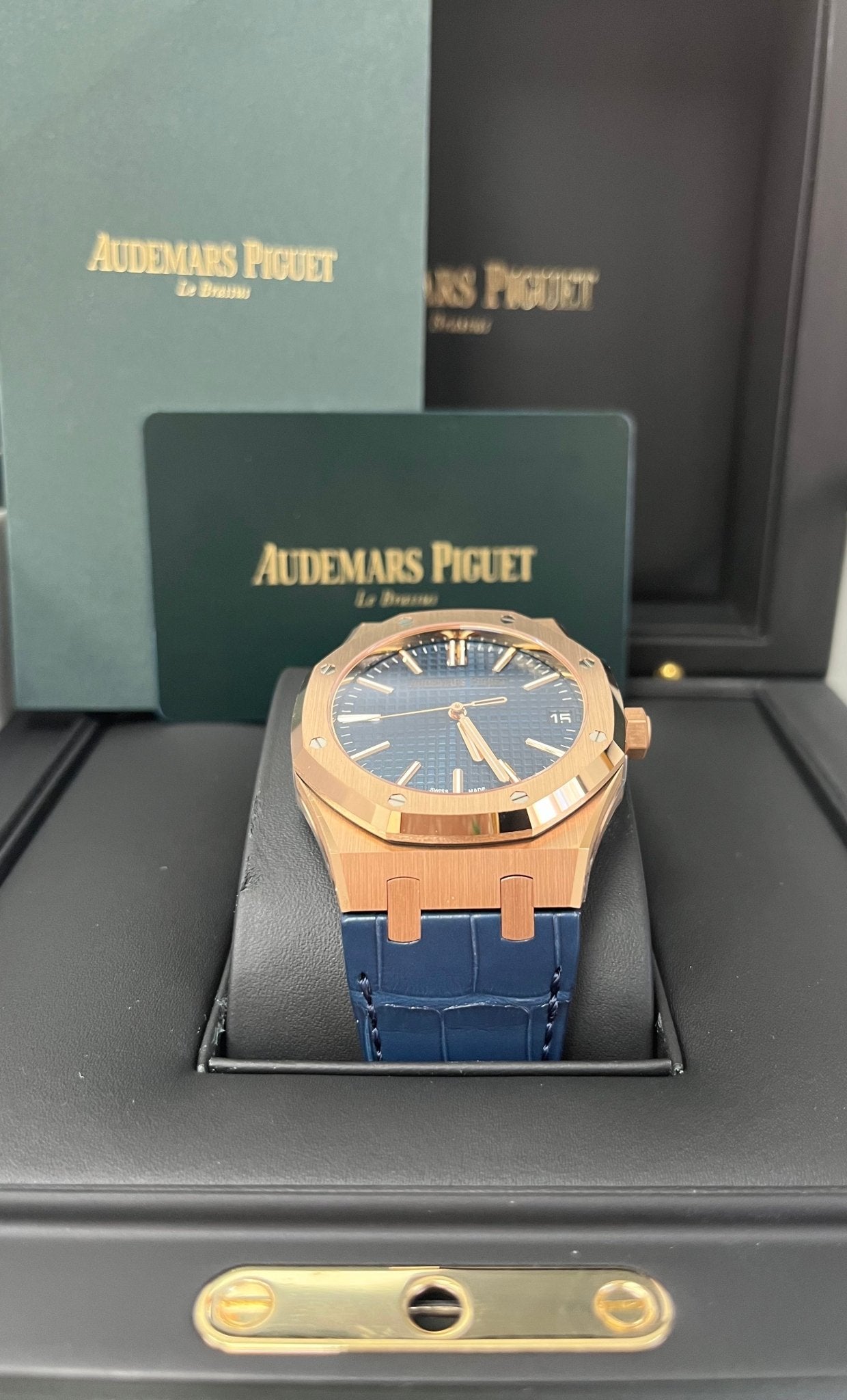 Audemars Piguet Royal Oak 41mm 18k Rose Gold Blue Dial Ref. 15510OR.OO.D315CR.02 - WatchesOff5th