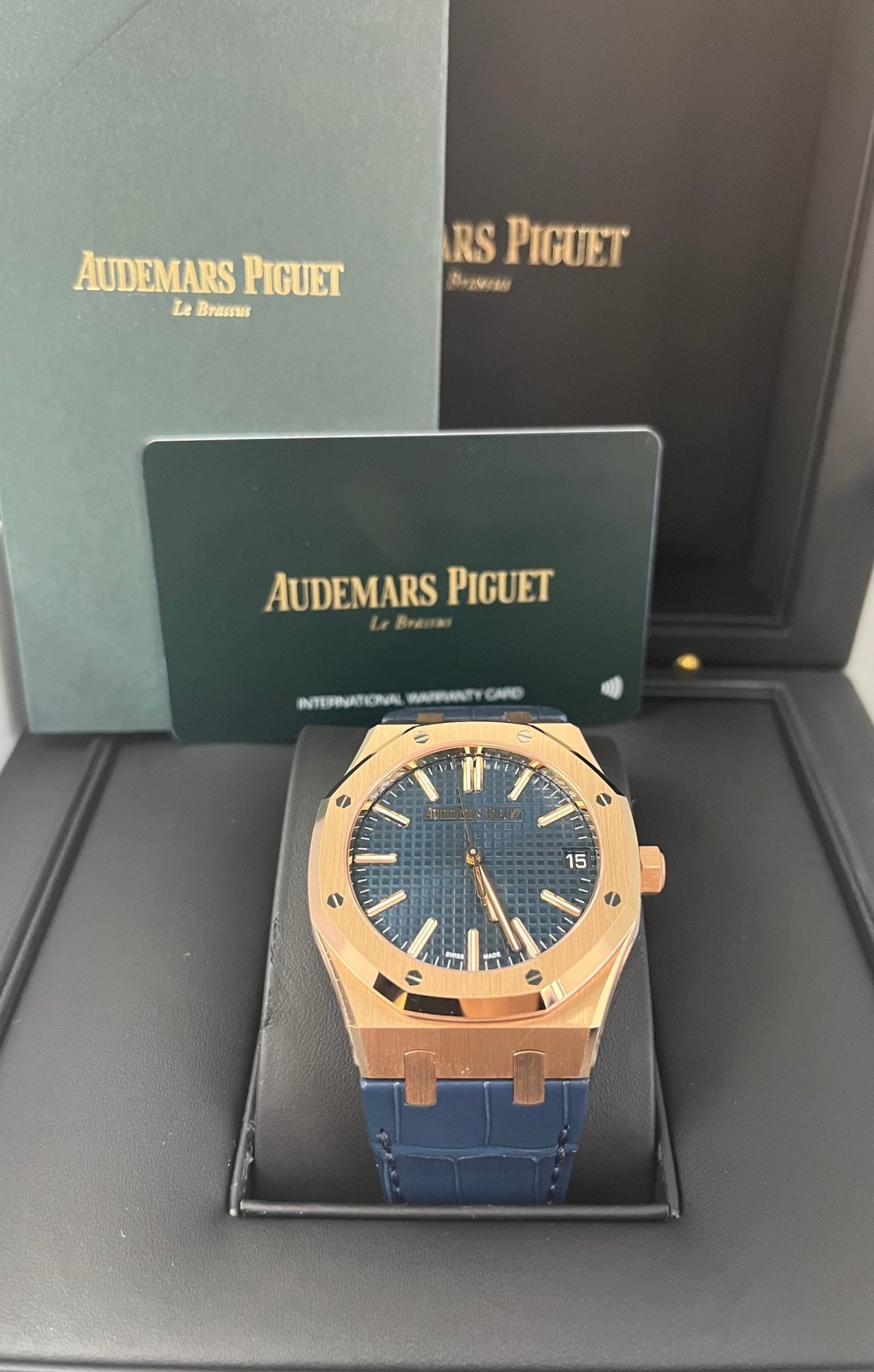 Audemars Piguet Royal Oak 41mm 18k Rose Gold Blue Dial Ref. 15510OR.OO.D315CR.02 - WatchesOff5th