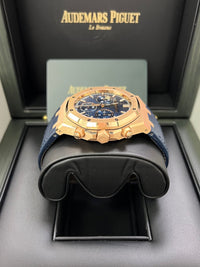 Thumbnail for Audemars Piguet Royal Oak Chronograph 41mm 18k Rose Gold Blue Dial On Leather 26240OR.OO.D315CR.02 - WatchesOff5th