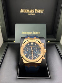 Thumbnail for Audemars Piguet Royal Oak Chronograph 41mm 18k Rose Gold Blue Dial On Leather 26240OR.OO.D315CR.02 - WatchesOff5th