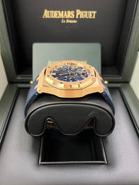 Thumbnail for Audemars Piguet Royal Oak Chronograph 41mm 18k Rose Gold Blue Dial On Leather 26240OR.OO.D315CR.02 - WatchesOff5th