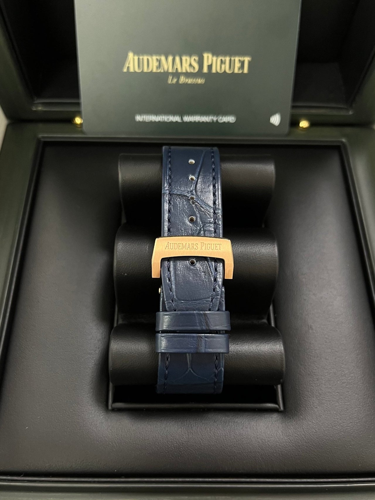 Audemars Piguet Royal Oak Chronograph 41mm 18k Rose Gold Blue Dial On Leather 26240OR.OO.D315CR.02 - WatchesOff5th