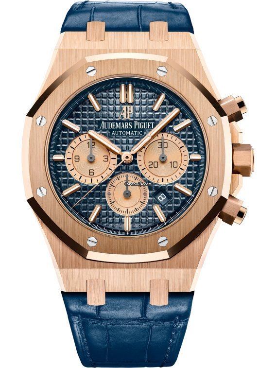 Audemars Piguet Royal Oak Chronograph Rose Gold Blue Dial Blue Leather (Reference # 26331OR.OO.D315CR.01) - WatchesOff5thWatch