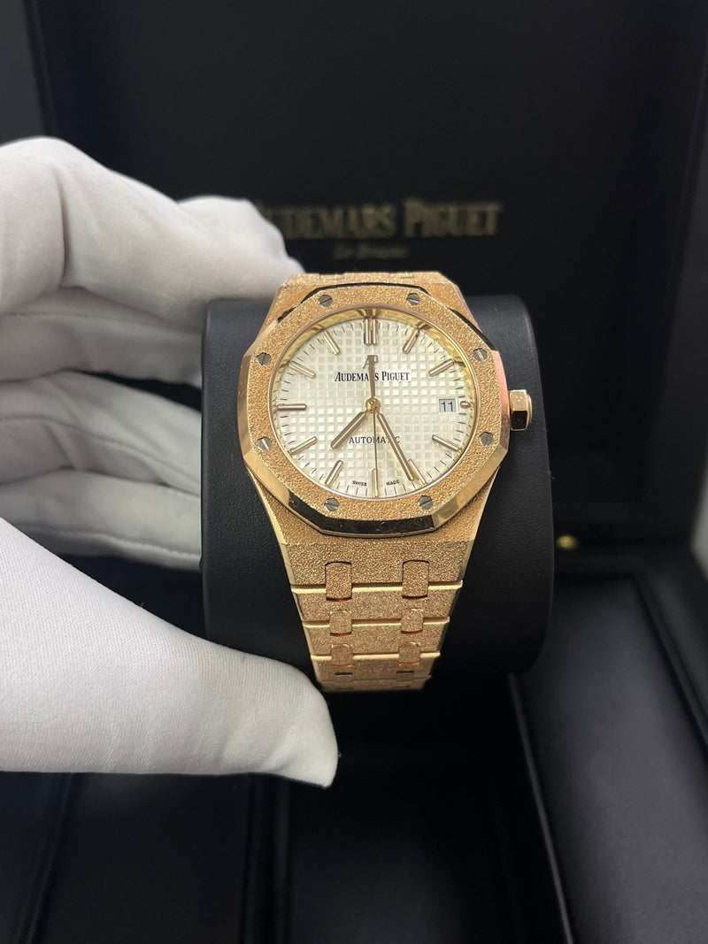 Audemars Piguet Royal Oak Lady Ladies 37mm Frosted Rose Gold White Dial 15454OR.GG.1259OR.01 - WatchesOff5thWatch