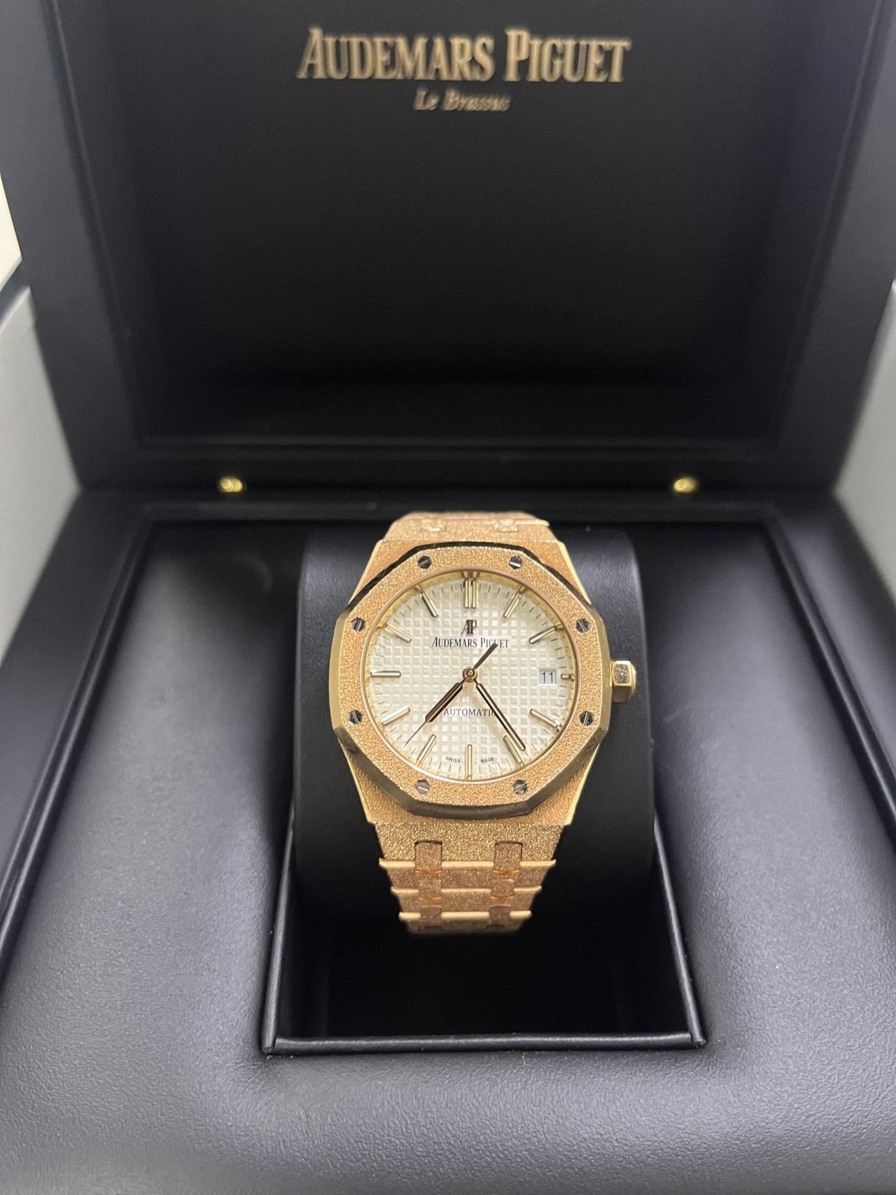 Audemars Piguet Royal Oak Lady Ladies 37mm Frosted Rose Gold White Dial 15454OR.GG.1259OR.01 - WatchesOff5thWatch