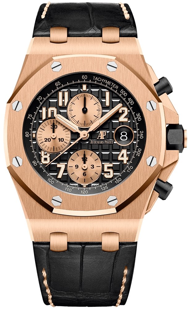 Audemars Piguet Royal Oak Offshore Selfwinding Chronograph / Rose Gold/ Black Dial/ Rose Sub-Dials/ Ceramic Bezel (Ref#26470OR.OO.A002CR.02) - WatchesOff5thWatch