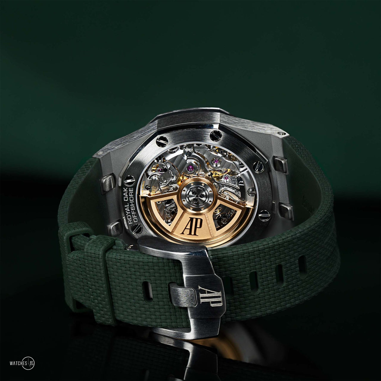 Audemars Piguet Royal Oak Offshore Selfwinding Chronograph / Stainless Steel/ Green Strap/ Green Dial / White Sub-Dials/ Green Ceramic Bezel (Ref#26405CE.OO.A056CA.01) - WatchesOff5thWatch