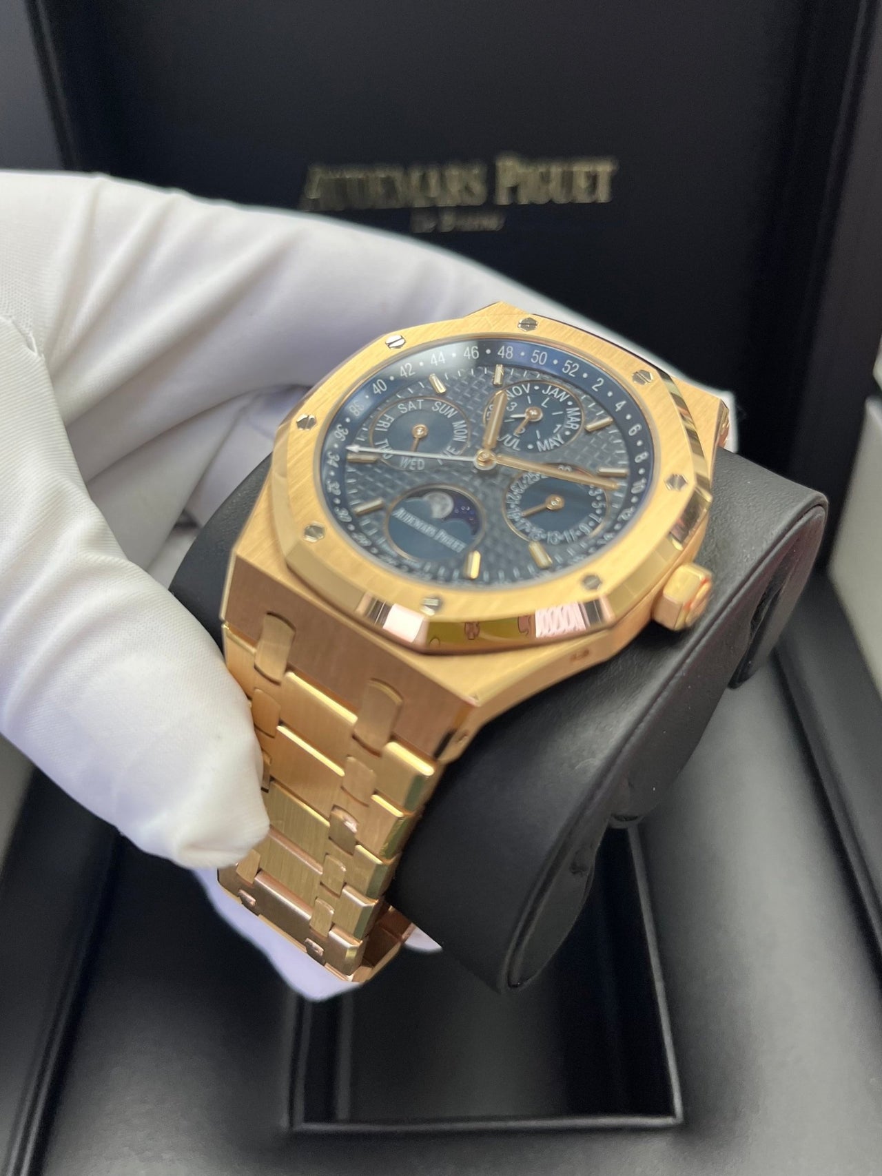 Audemars Piguet Royal Oak Perpetual Calendar/ 18k Rose Gold/ Blue Dial/ Blue Sub-Dials (Ref#26574OR.OO.1220OR.02) - WatchesOff5thWatch