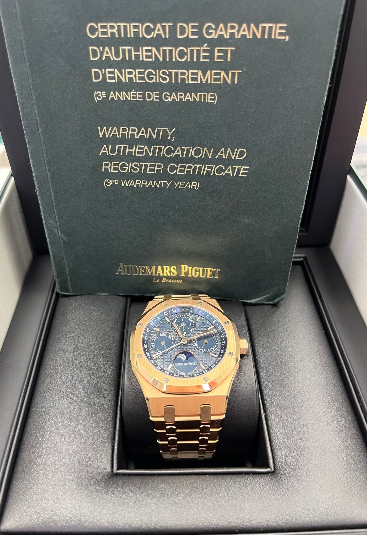 Audemars Piguet Royal Oak Perpetual Calendar/ 18k Rose Gold/ Blue Dial/ Blue Sub-Dials (Ref#26574OR.OO.1220OR.02) - WatchesOff5thWatch