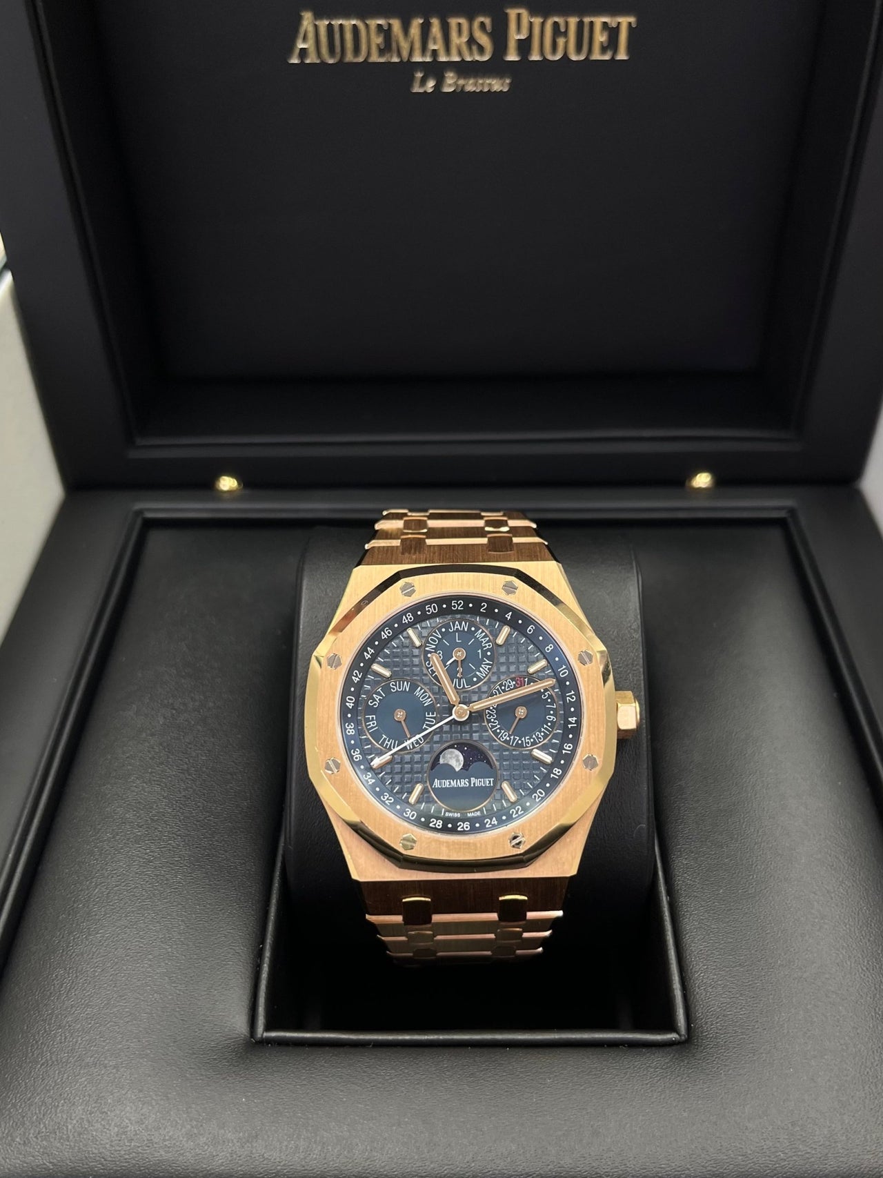 Audemars Piguet Royal Oak Perpetual Calendar/ 18k Rose Gold/ Blue Dial/ Blue Sub-Dials (Ref#26574OR.OO.1220OR.02) - WatchesOff5thWatch