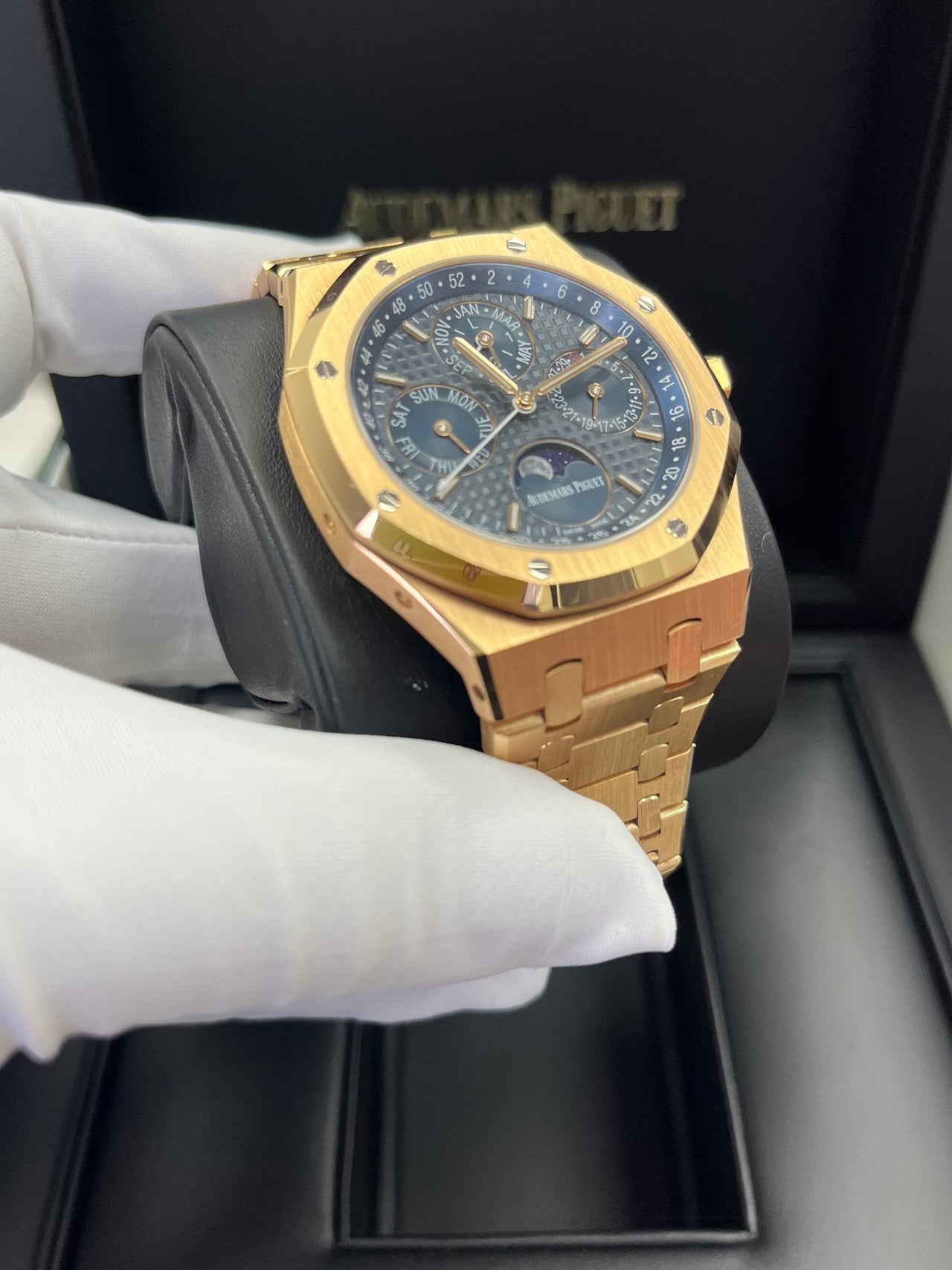 Audemars Piguet Royal Oak Perpetual Calendar/ 18k Rose Gold/ Blue Dial/ Blue Sub-Dials (Ref#26574OR.OO.1220OR.02) - WatchesOff5thWatch