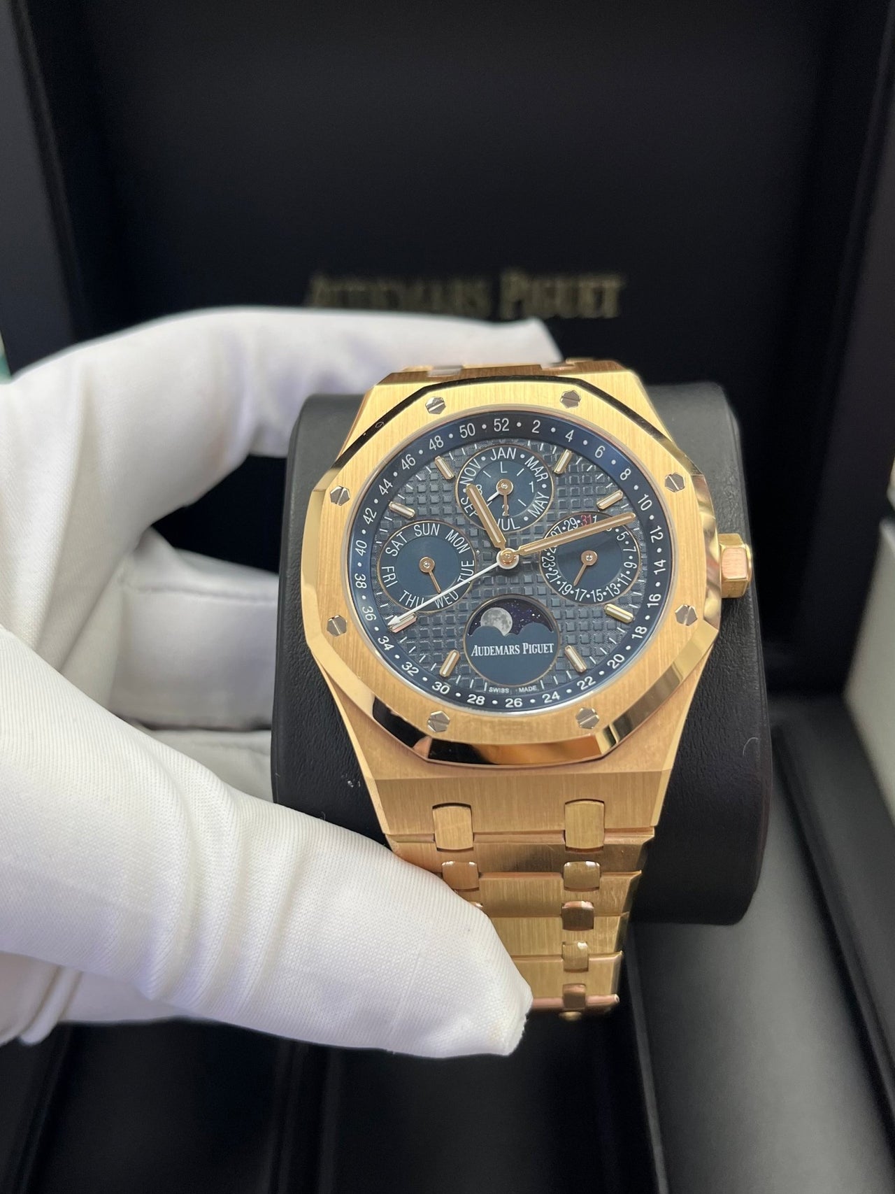 Audemars Piguet Royal Oak Perpetual Calendar/ 18k Rose Gold/ Blue Dial/ Blue Sub-Dials (Ref#26574OR.OO.1220OR.02) - WatchesOff5thWatch