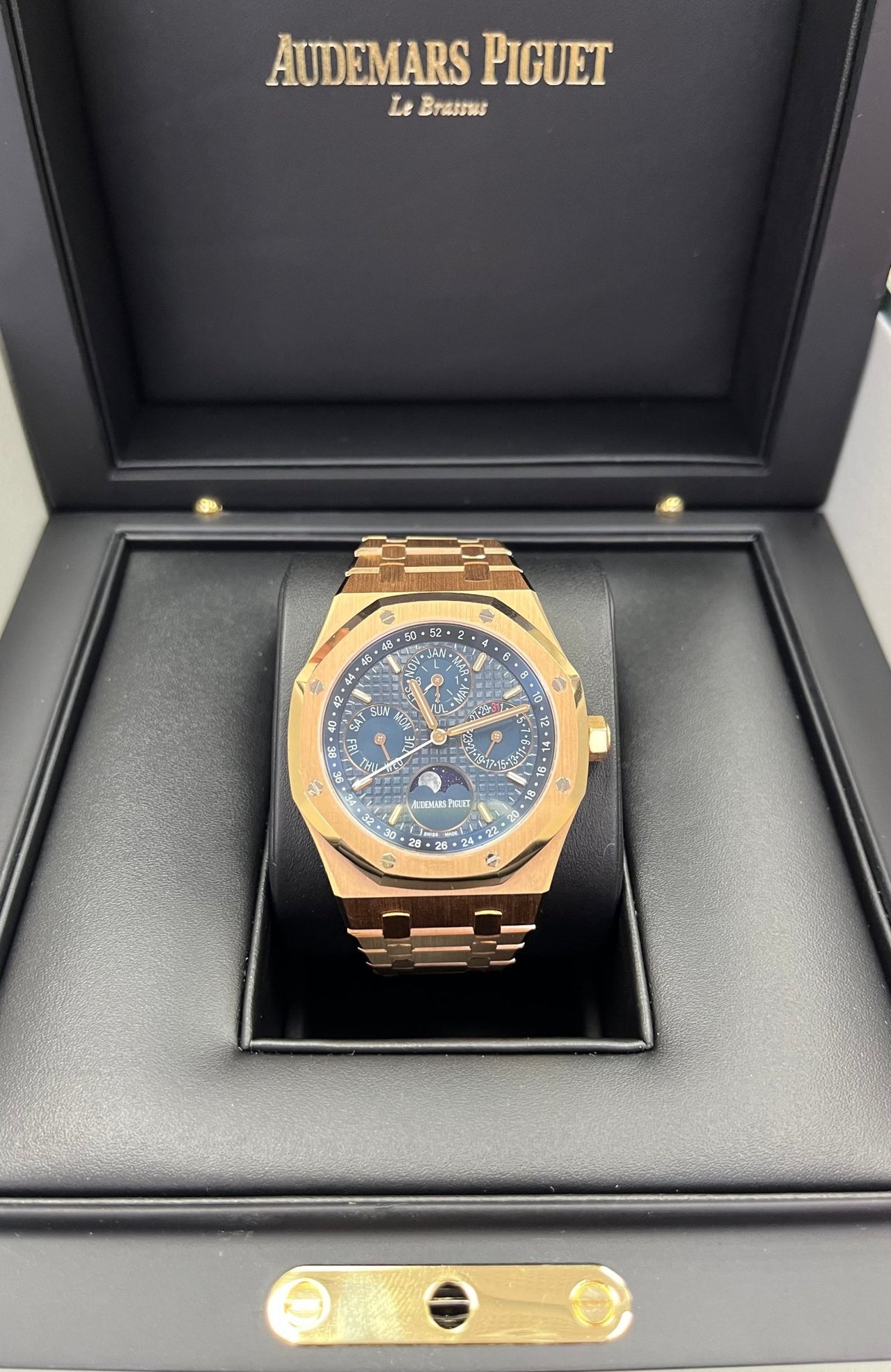 Audemars Piguet Royal Oak Perpetual Calendar/ 18k Rose Gold/ Blue Dial/ Blue Sub-Dials (Ref#26574OR.OO.1220OR.02) - WatchesOff5thWatch