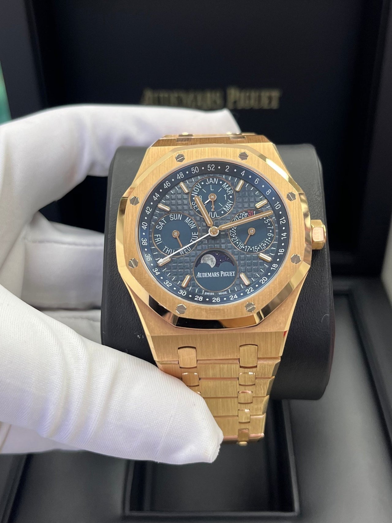 Audemars Piguet Royal Oak Perpetual Calendar/ 18k Rose Gold/ Blue Dial/ Blue Sub-Dials (Ref#26574OR.OO.1220OR.02) - WatchesOff5thWatch