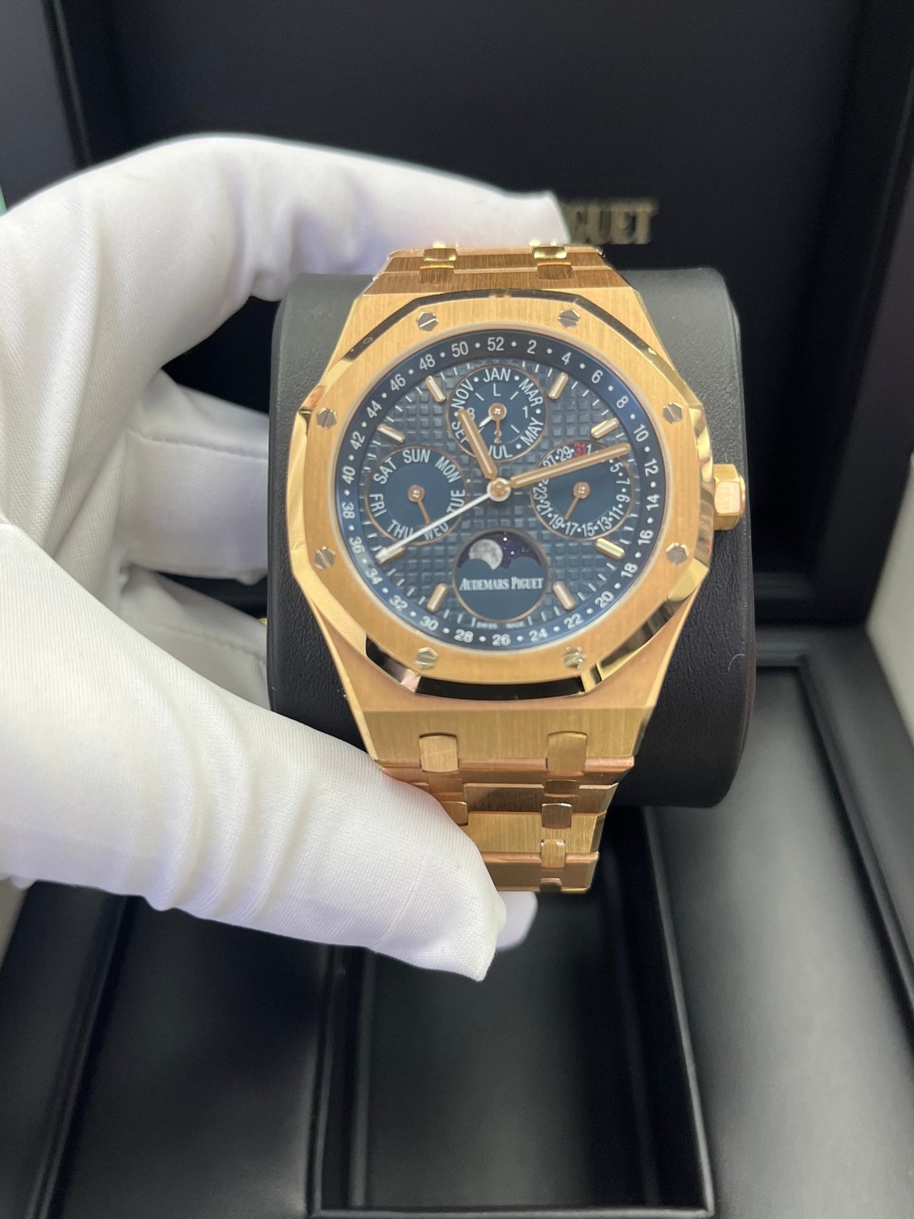 Audemars Piguet Royal Oak Perpetual Calendar/ 18k Rose Gold/ Blue Dial/ Blue Sub-Dials (Ref#26574OR.OO.1220OR.02) - WatchesOff5thWatch