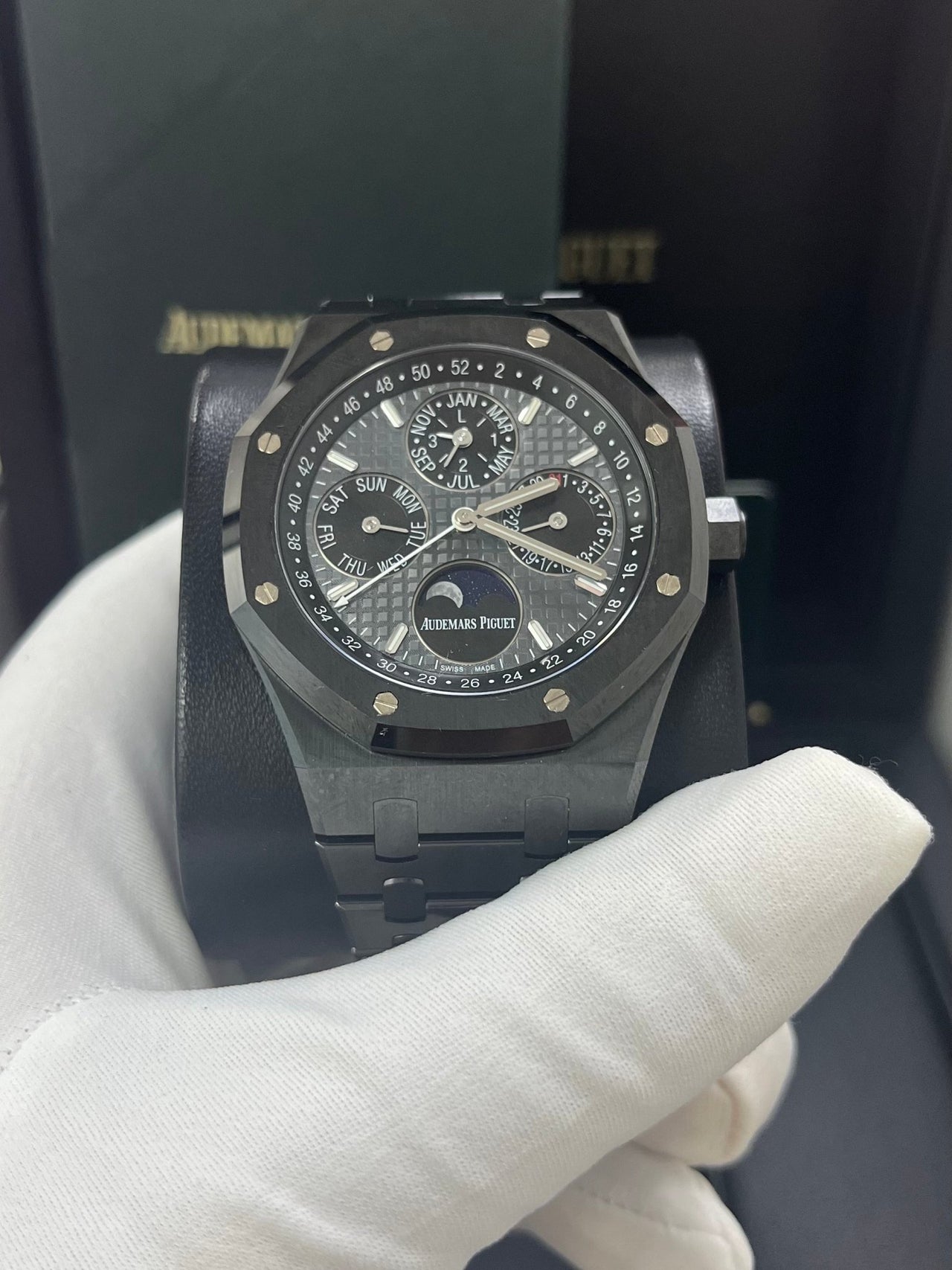 Audemars Piguet Royal Oak Perpetual Calendar/ Black Ceramic/ Black Dial/ Black Sub_Dials/ Black Ceramic Bezel (Ref#26579CE.OO.1225CE.01) - WatchesOff5thWatch