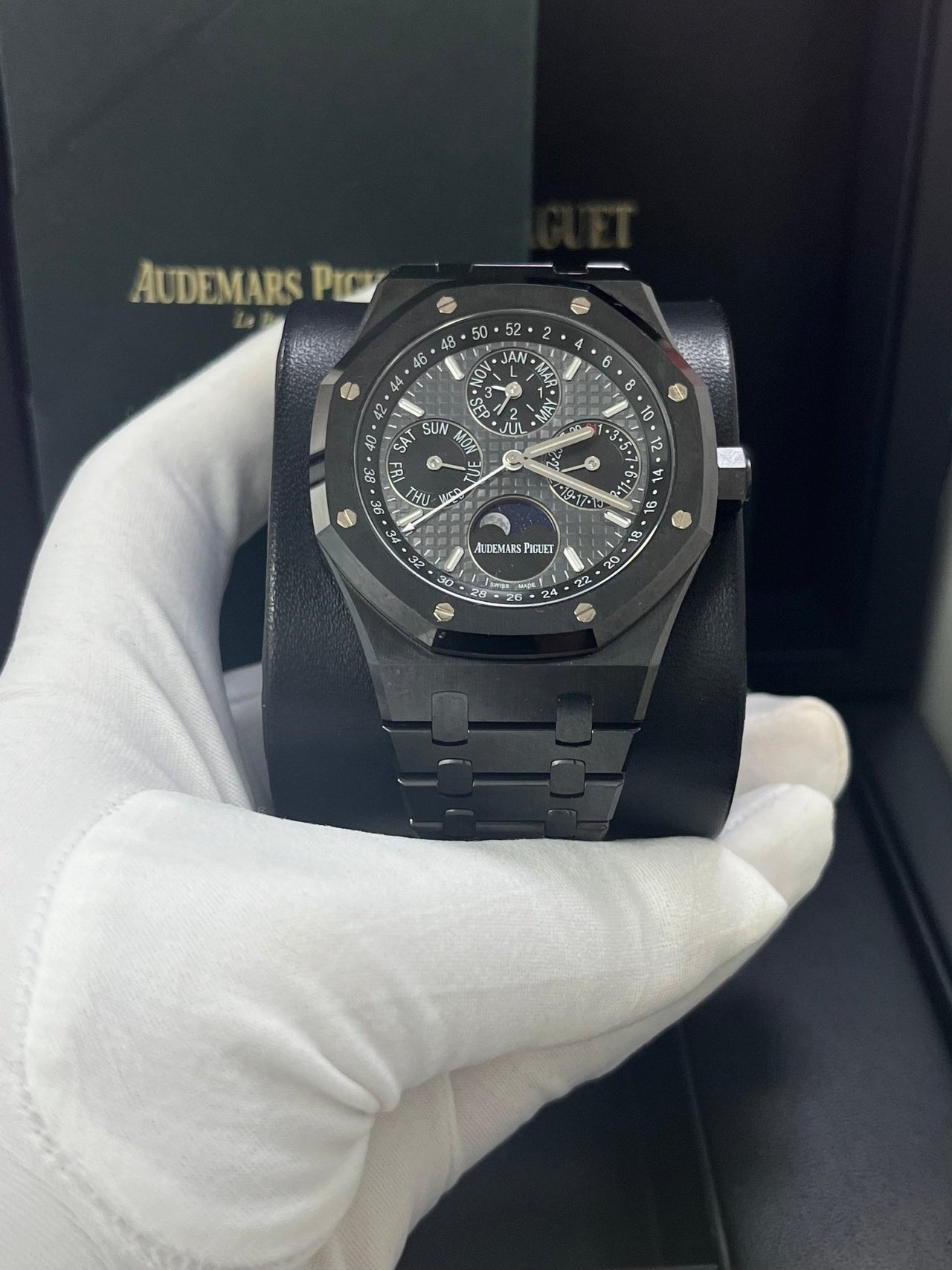 Audemars Piguet Royal Oak Perpetual Calendar/ Black Ceramic/ Black Dial/ Black Sub_Dials/ Black Ceramic Bezel (Ref#26579CE.OO.1225CE.01) - WatchesOff5thWatch