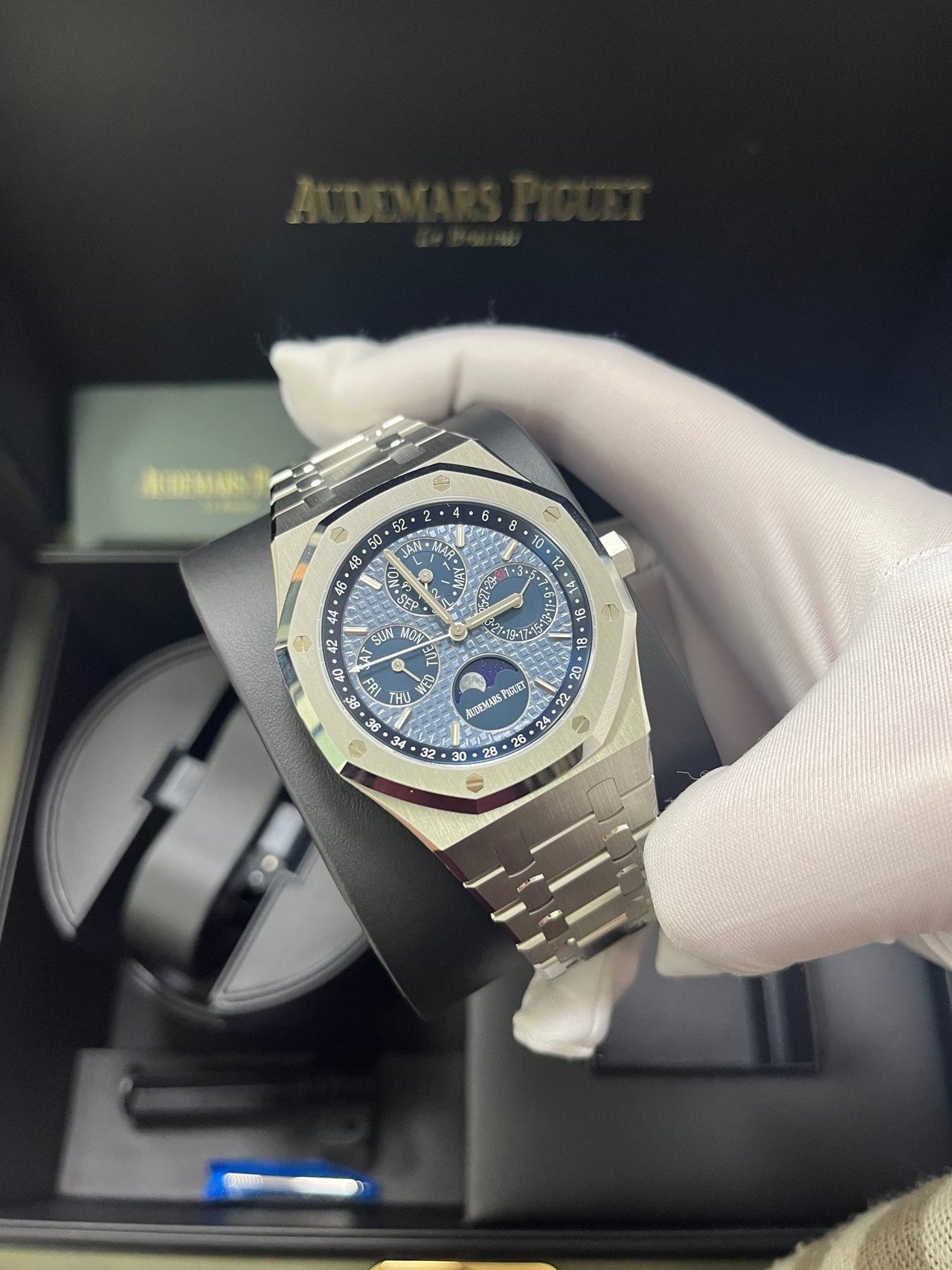 Audemars Piguet Royal Oak Perpetual Calendar Blue Dial Steel 41mm Reference 26574ST.OO.1220ST.03 - WatchesOff5thWatch