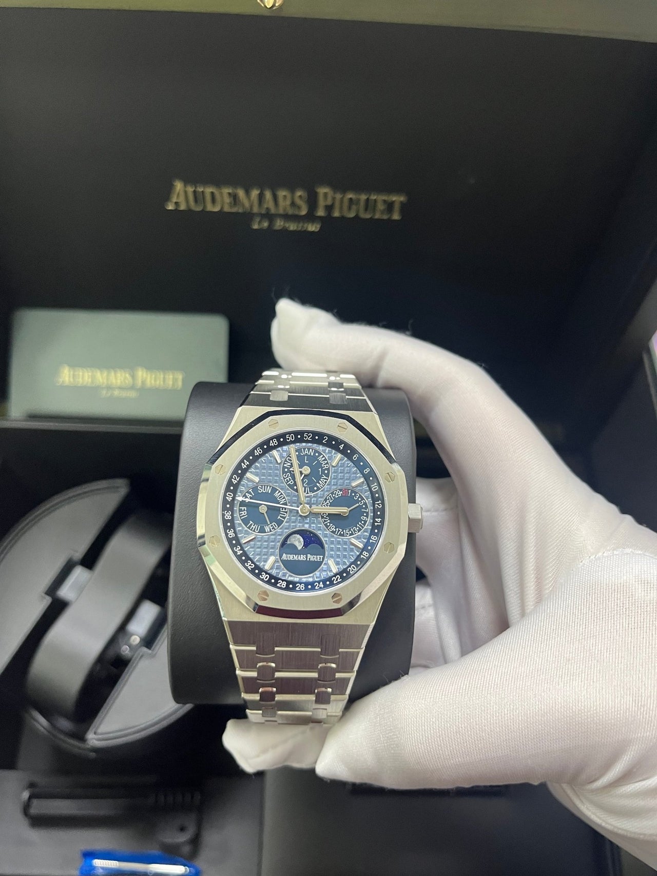 Audemars Piguet Royal Oak Perpetual Calendar Blue Dial Steel 41mm Reference 26574ST.OO.1220ST.03 - WatchesOff5thWatch