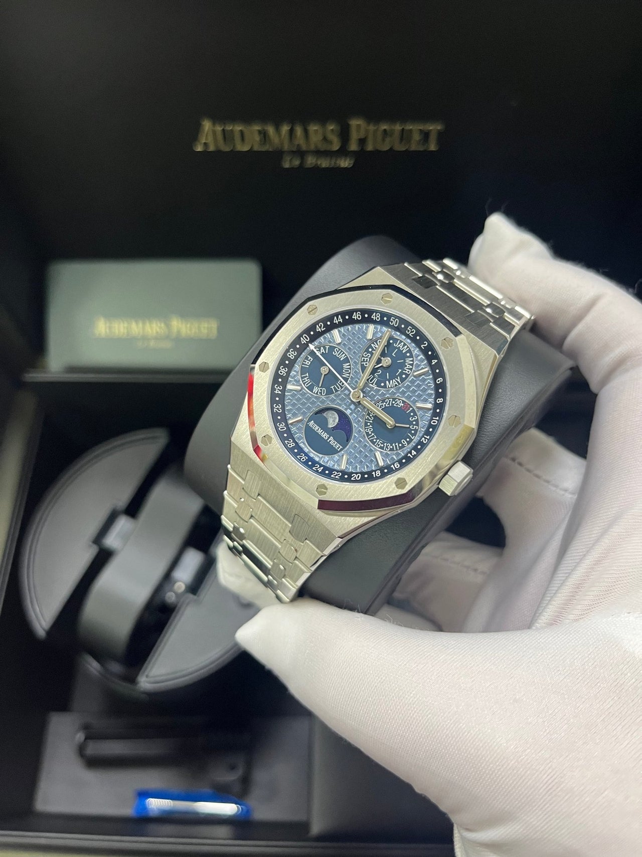 Audemars Piguet Royal Oak Perpetual Calendar Blue Dial Steel 41mm Reference 26574ST.OO.1220ST.03 - WatchesOff5thWatch