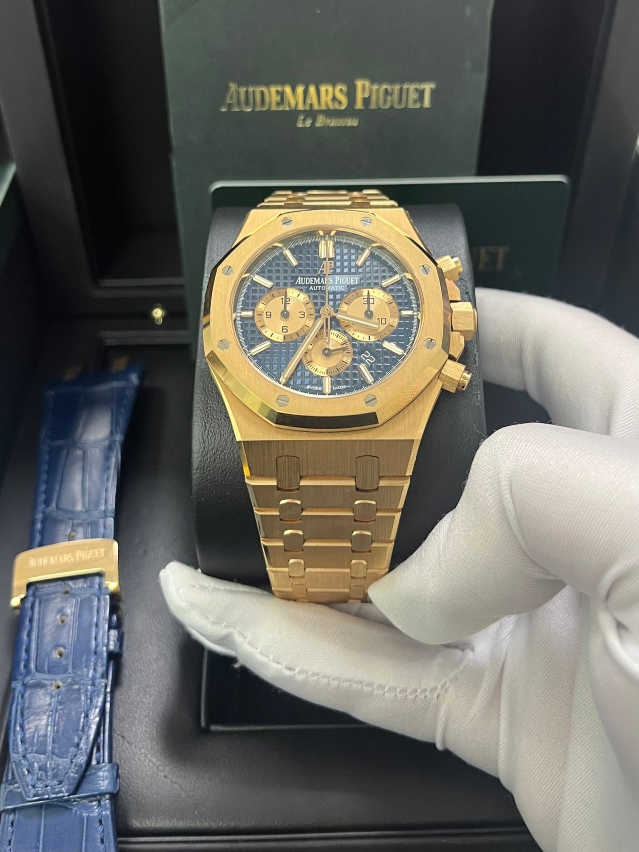 Audemars Piguet Royal Oak Selfwinding Chronograph/ 18k Rose Gold/ Blue Dial/ Pink Sub-Dials (Ref#26331OR.OO.1220OR.01) - WatchesOff5thWatch