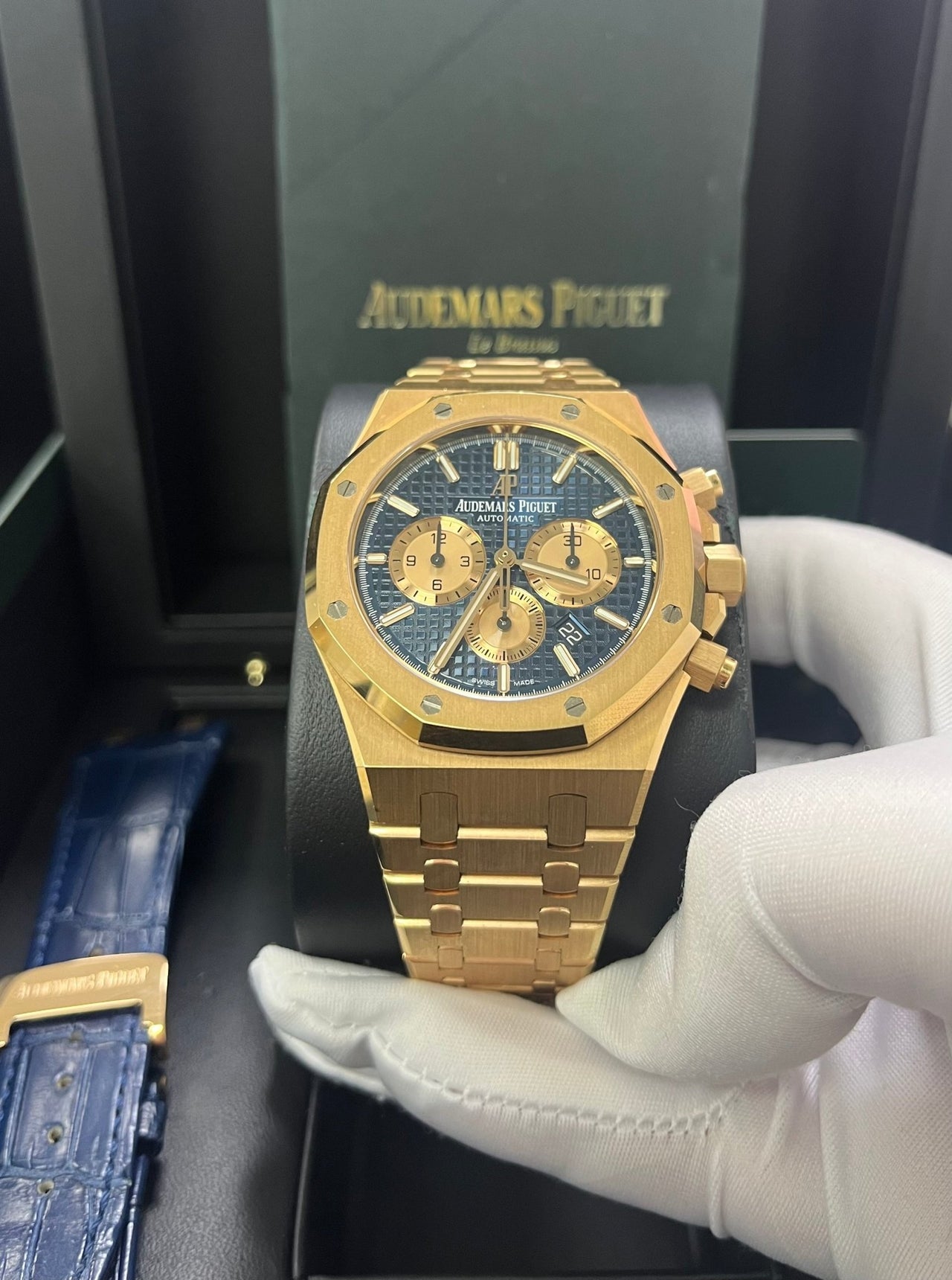 Audemars Piguet Royal Oak Selfwinding Chronograph/ 18k Rose Gold/ Blue Dial/ Pink Sub-Dials (Ref#26331OR.OO.1220OR.01) - WatchesOff5thWatch