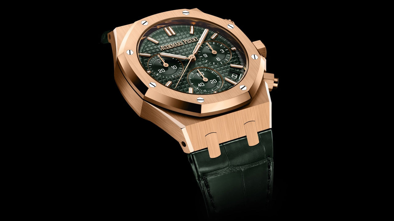 Audemars Piguet ROYAL OAK SELFWINDING CHRONOGRAPH “50TH ANNIVERSARY” GREEN DIAL GREEN STRAP (Ref # 26240OR.OO.D404CR.01) - WatchesOff5th