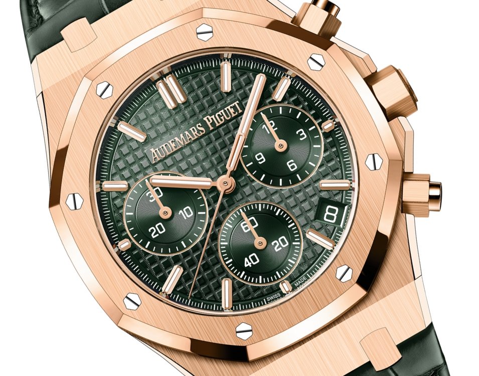 Audemars Piguet ROYAL OAK SELFWINDING CHRONOGRAPH “50TH ANNIVERSARY” GREEN DIAL GREEN STRAP (Ref # 26240OR.OO.D404CR.01) - WatchesOff5th