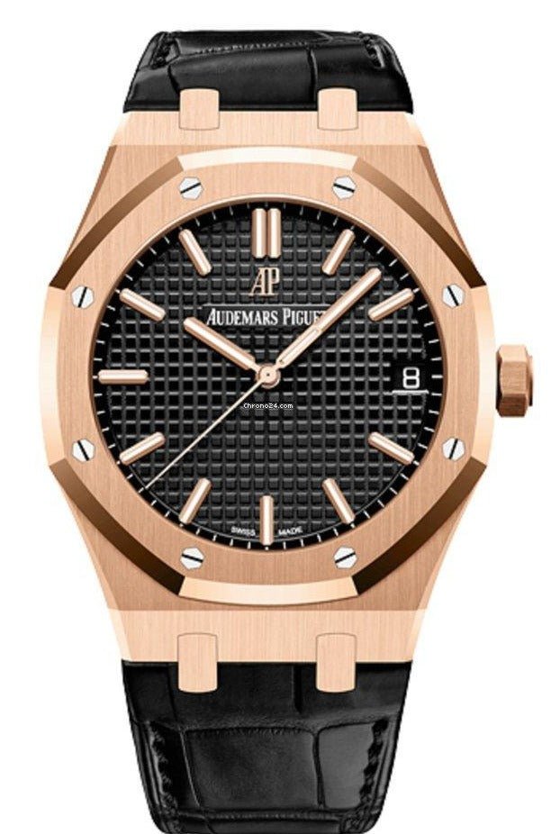 Audemars Piguet Royal Oak Selfwinding/ Rose Gold/ Black Dial/ Black Leather Strap (Ref#15500OR.OO.D002CR.01) - WatchesOff5thWatch